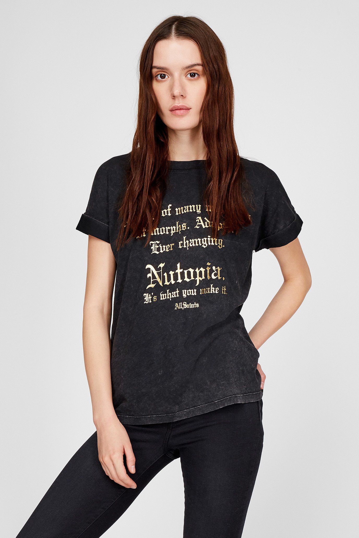 Женская черная футболка AllSaints WG035V — MD-Fashion