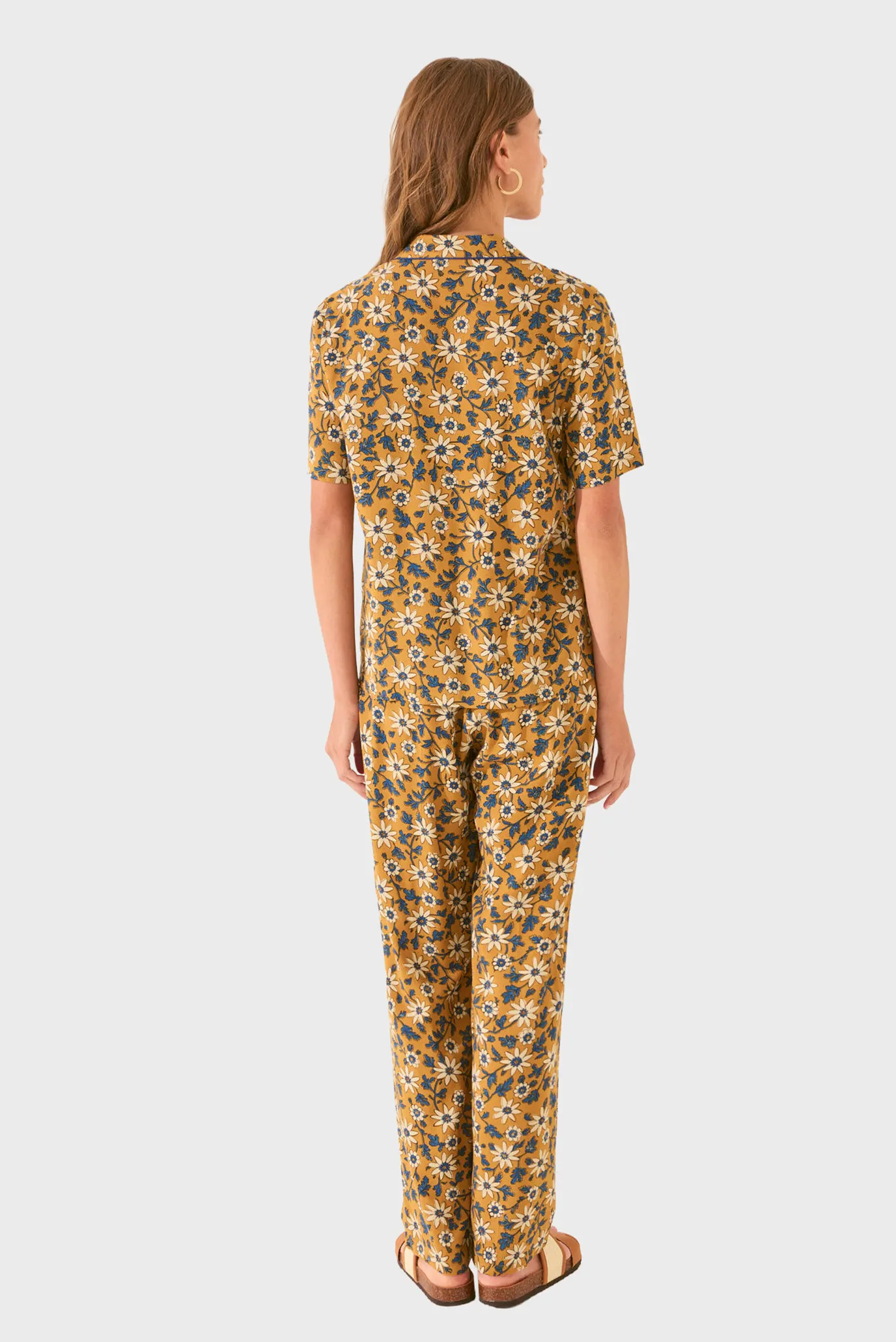 Жіноча гірчична піжама з візерунком (сорочка, брюки) 3