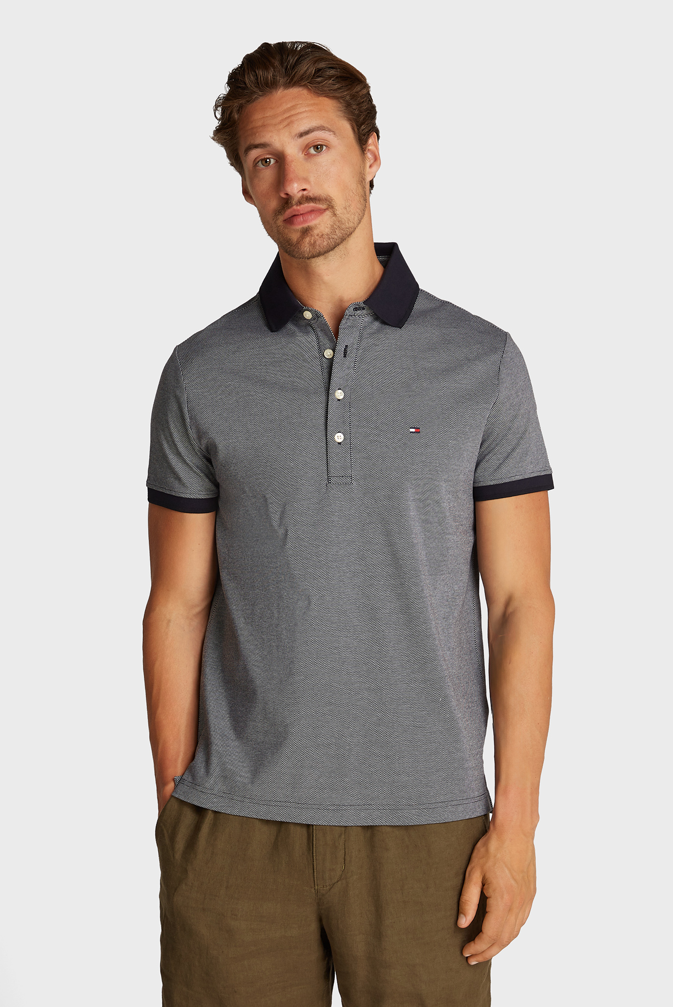 Мужское серое поло с узором TWO TONE INTERLOCK REG POLO Серый XXL Tommy Hilfiger MW0MW37529 Мужское серое поло с узором TWO TONE INTERLOCK REG POLO Серый XXL Tommy Hilfiger MW0MW37529