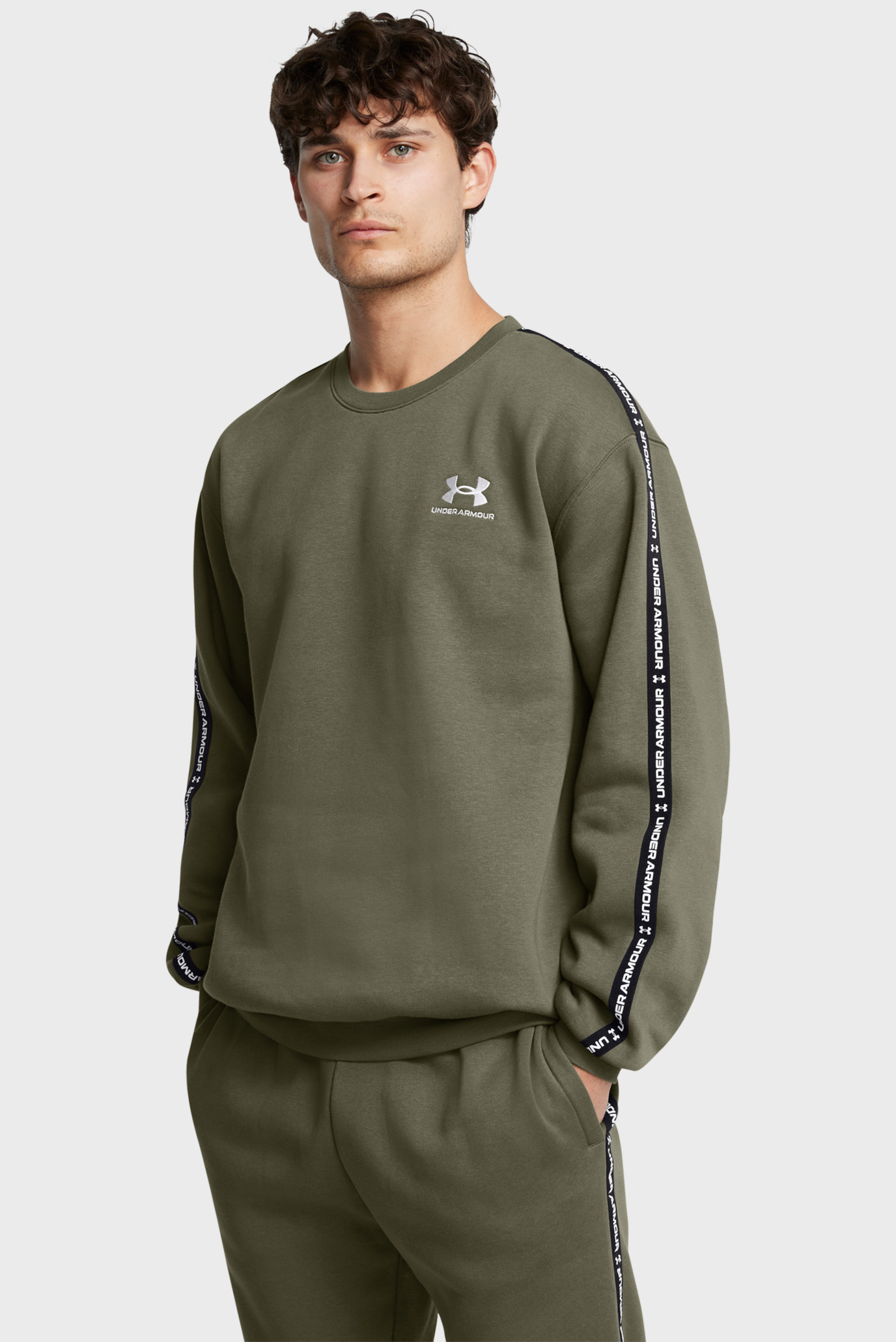 Мужской зеленый свитшот UA Icon Fleece Crew Taping 1