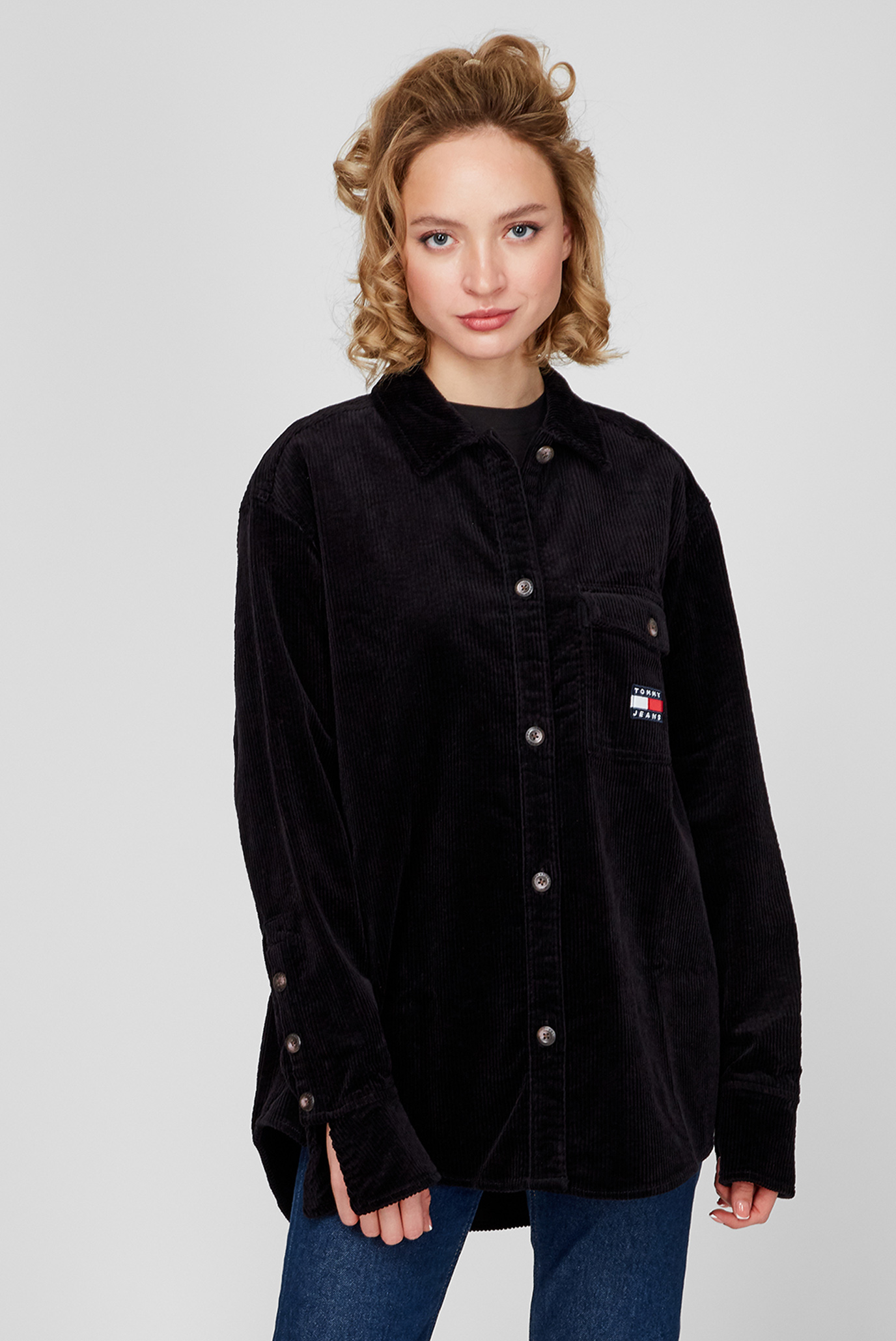 Женская черная вельветовая рубашка TJW CORD 1