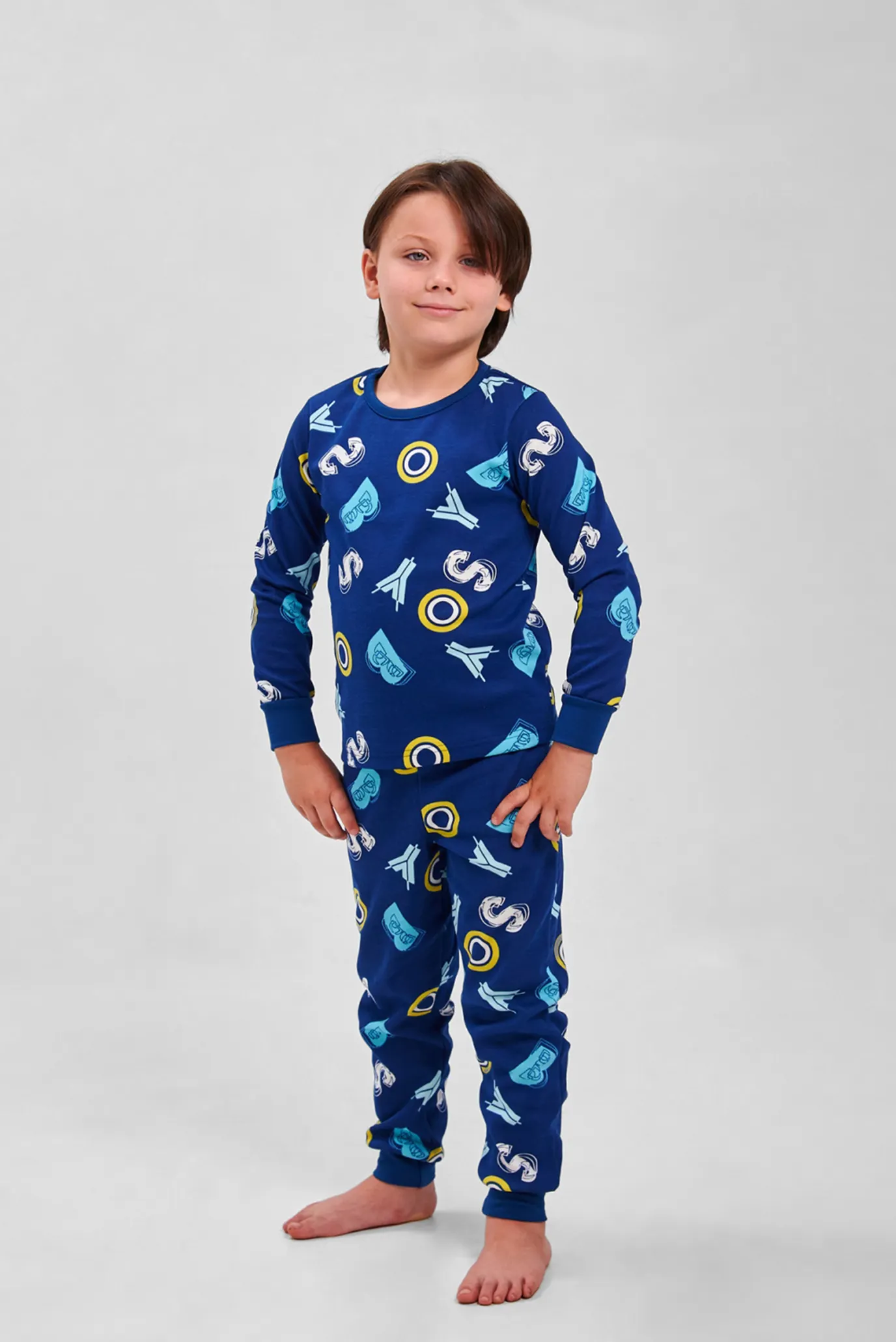 Дитяча темно-синя піжама з візерунком (лонгслів, брюки) 4