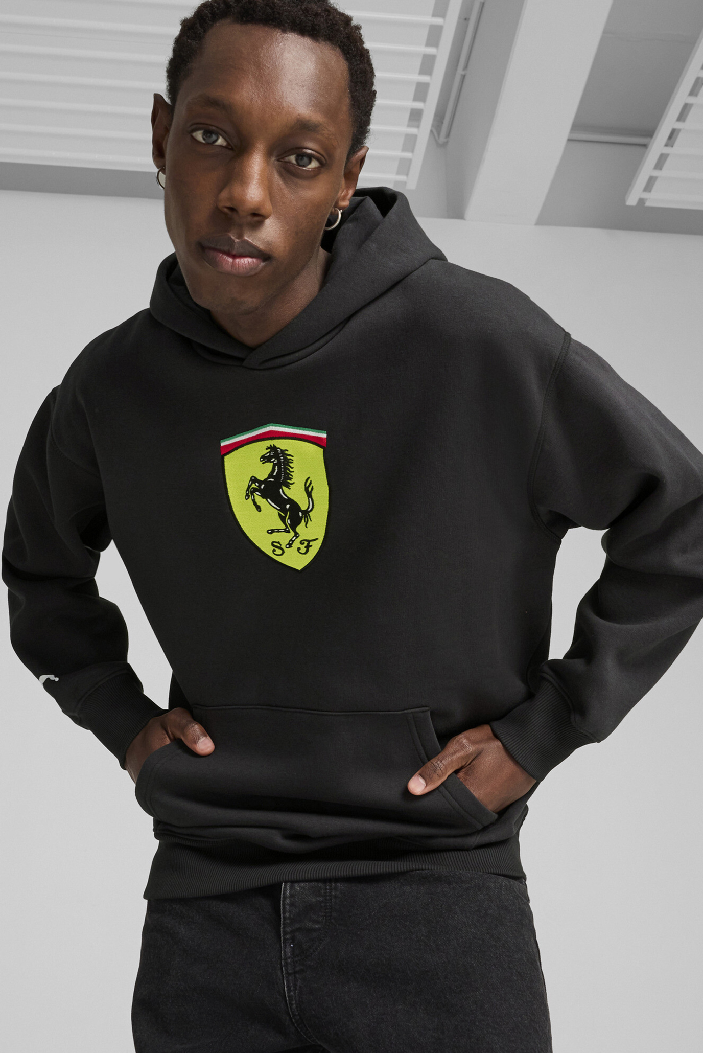 Мужское черное худи Scuderia Ferrari Race Big Shield Hoodie Men 1