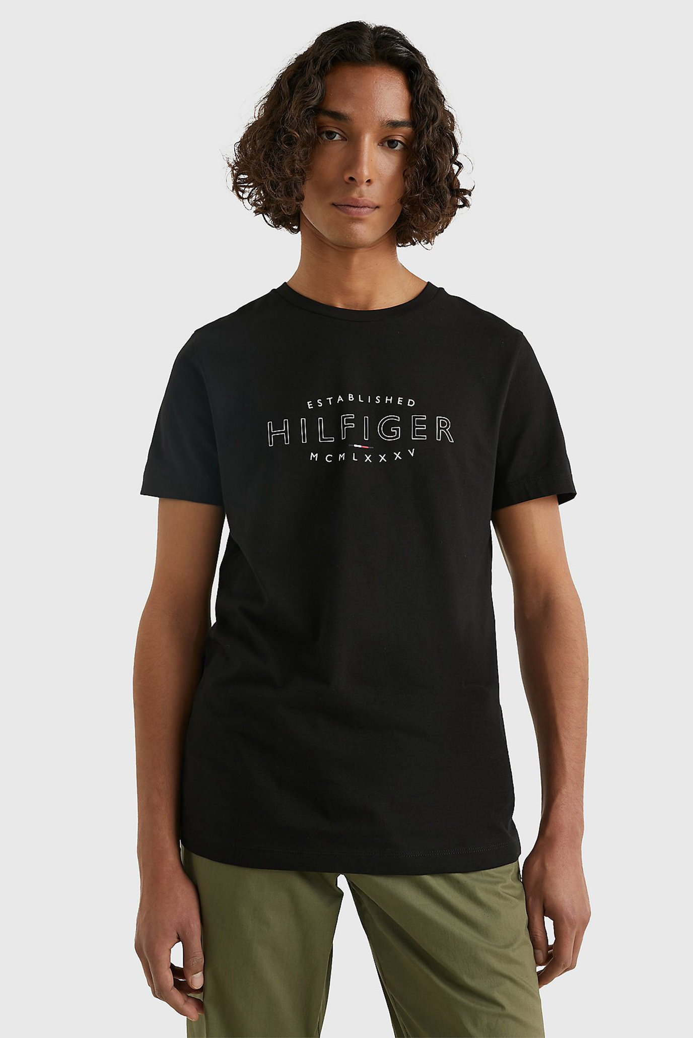 Мужская черная футболка HILFIGER CURVE LOGO TEE 1