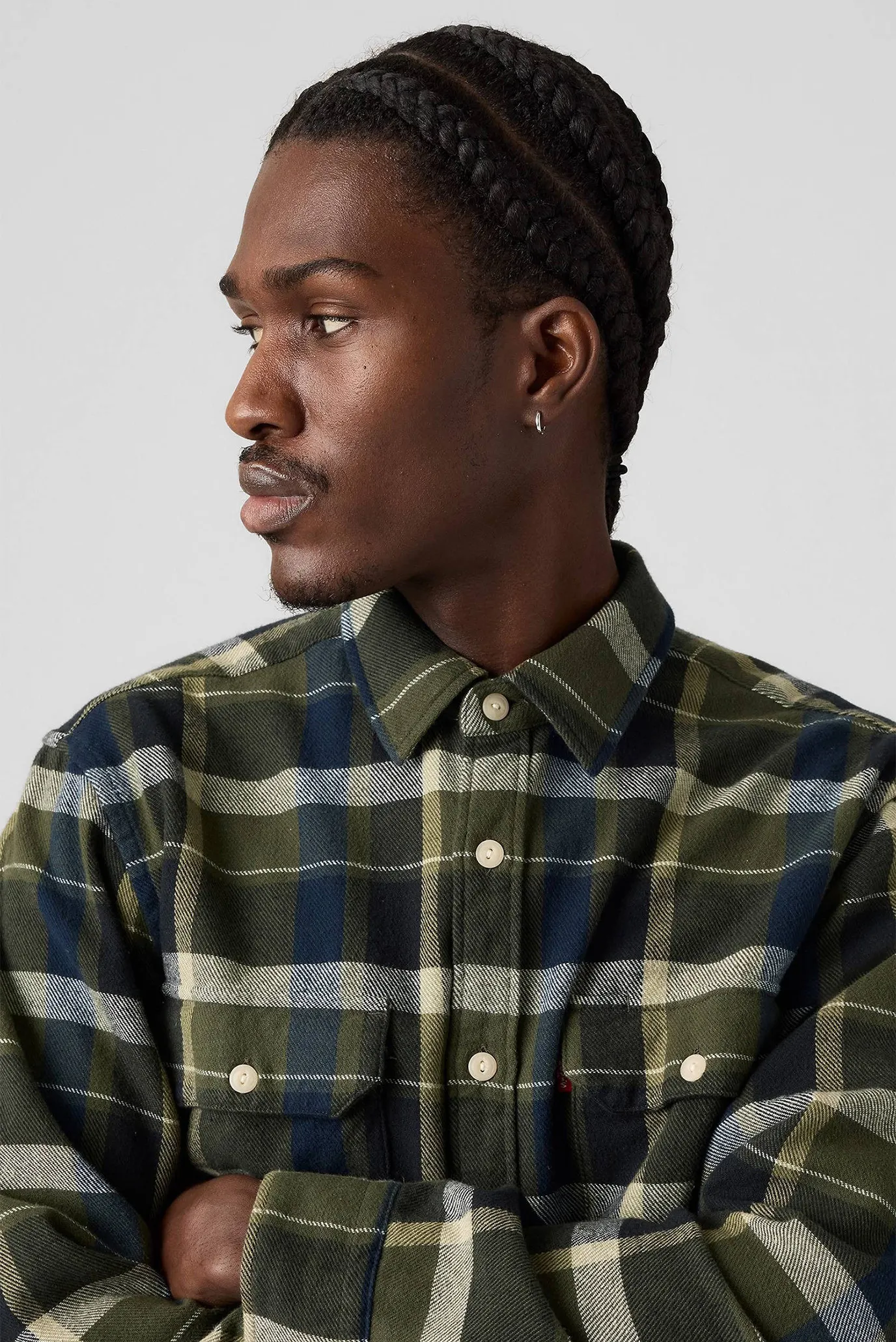 Чоловіча оливкова картата сорочка 2