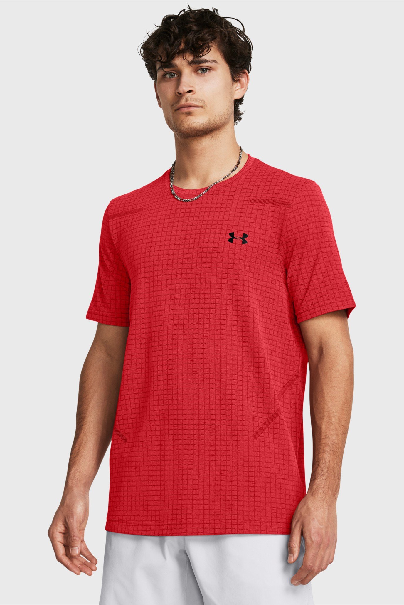 Мужская красная футболка в клетку UA Seamless Grid SS 1