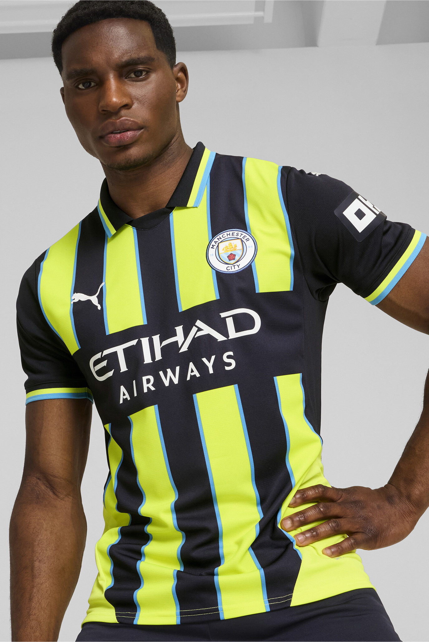 Мужское черное поло в полоску Manchester City 24/25 Away Jersey Men 1