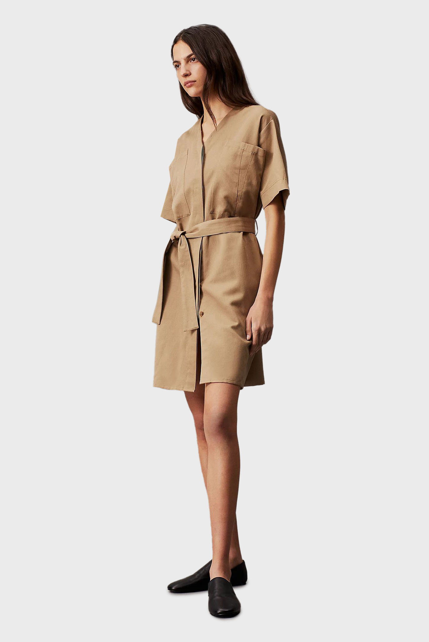 Жіноча коричнева сукня COTTON LINEN BELTED SHIFT DRESS 1