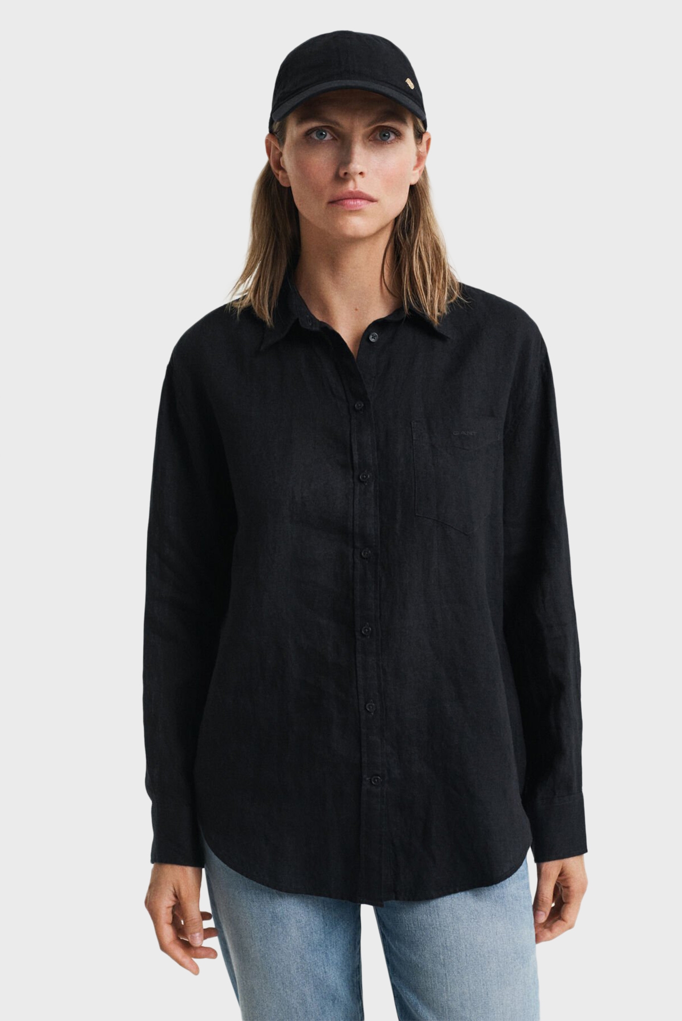 Женская черная льняная рубашка REL LINEN SHIRT Черный 34 Gant 4300479 Женская черная льняная рубашка REL LINEN SHIRT Черный 34 Gant 4300479