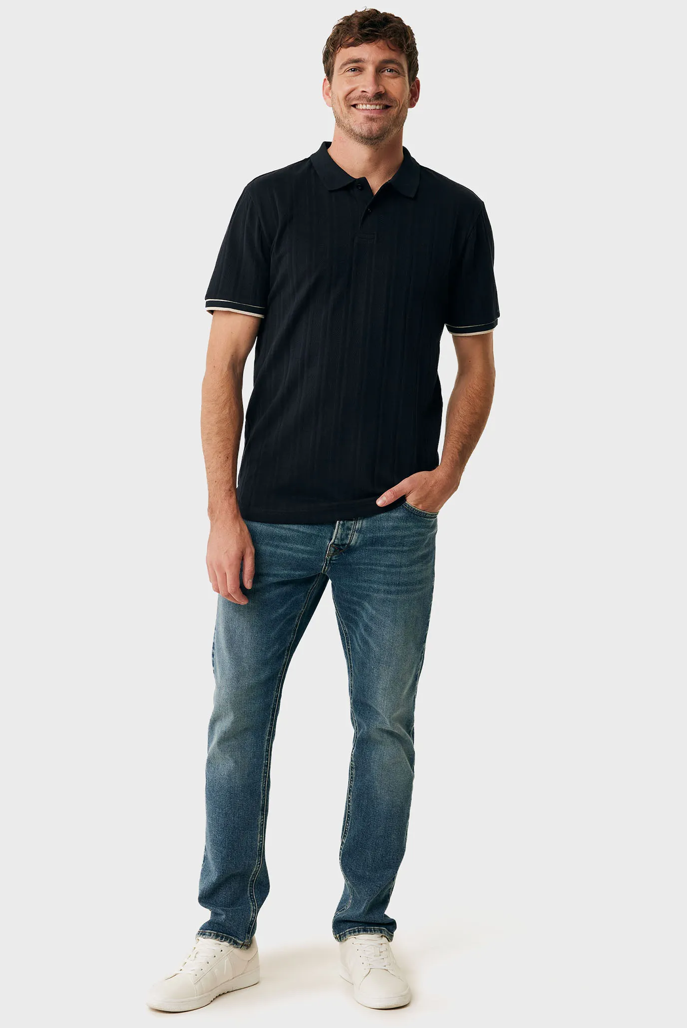 Мужское черное поло Jacquard polo regular fit 2