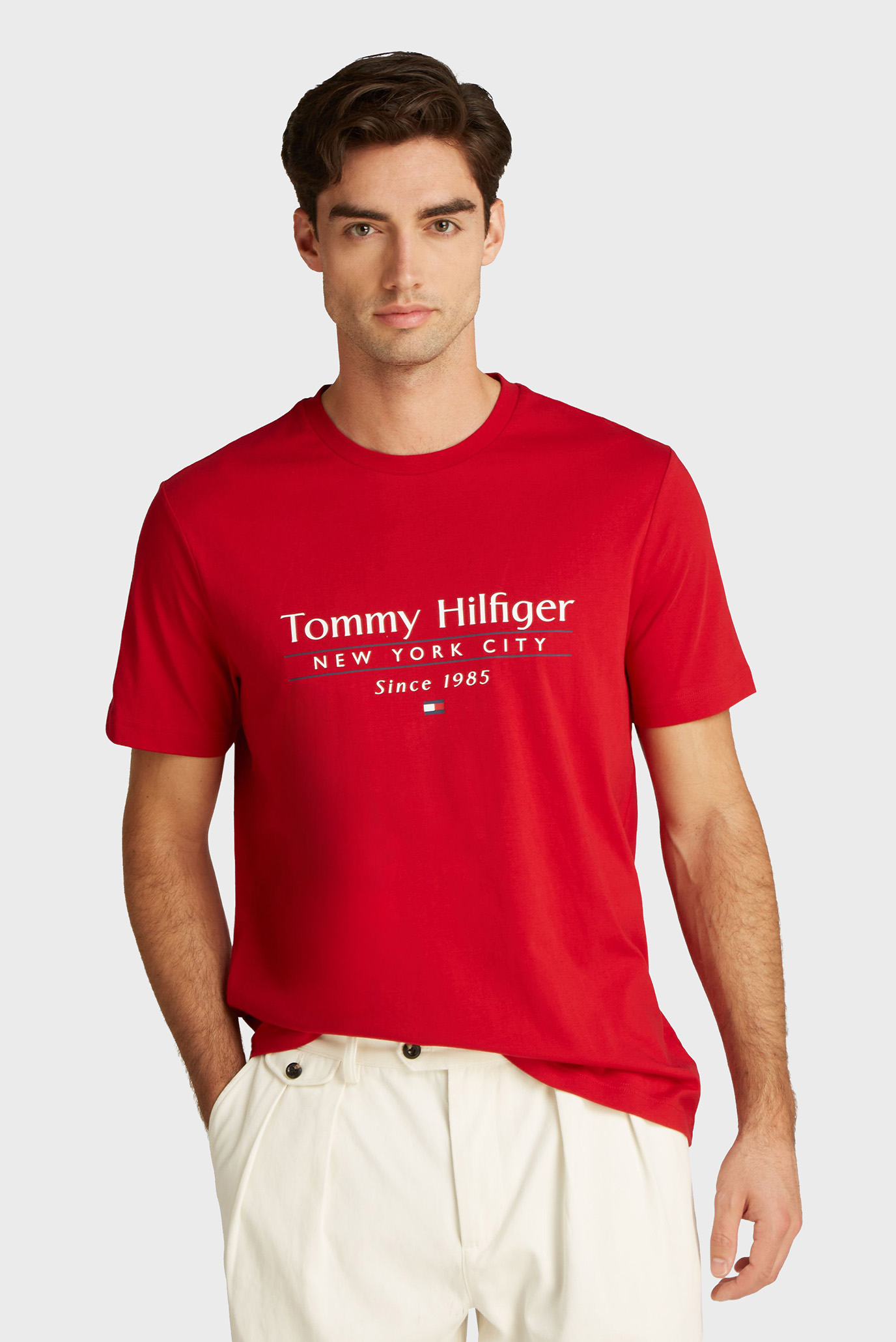 Мужская красная футболка HILFIGER CENTER STACK TEE Красный L Tommy Hilfiger MW0MW38621 Мужская красная футболка HILFIGER CENTER STACK TEE Красный L Tommy Hilfiger MW0MW38621