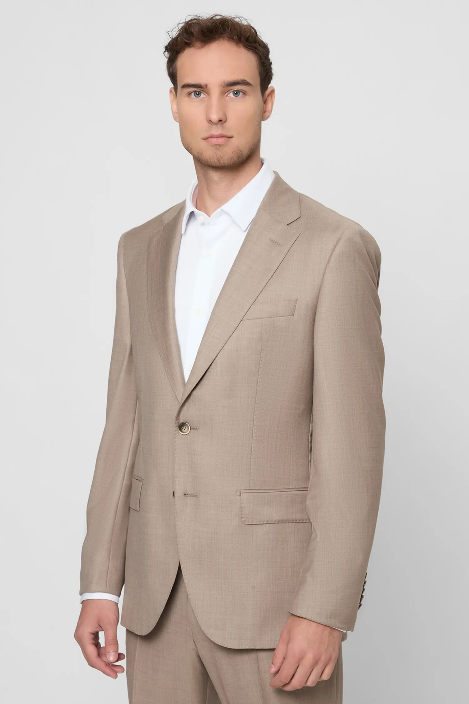 Мужской бежевый шерстяной костюм (пиджак, брюки) 2