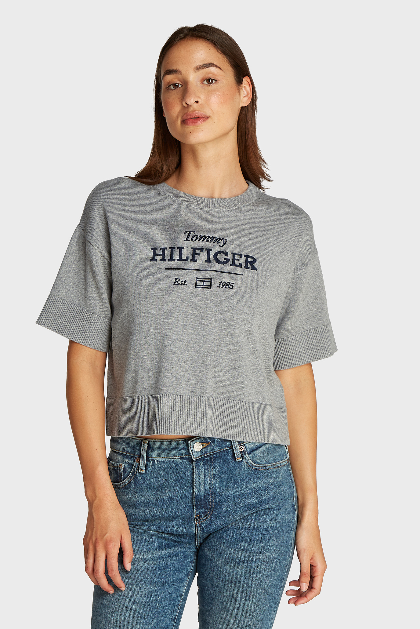Женский серый джемпер CROPPED Серый M Tommy Hilfiger WW0WW43959 Женский серый джемпер CROPPED Серый M Tommy Hilfiger WW0WW43959