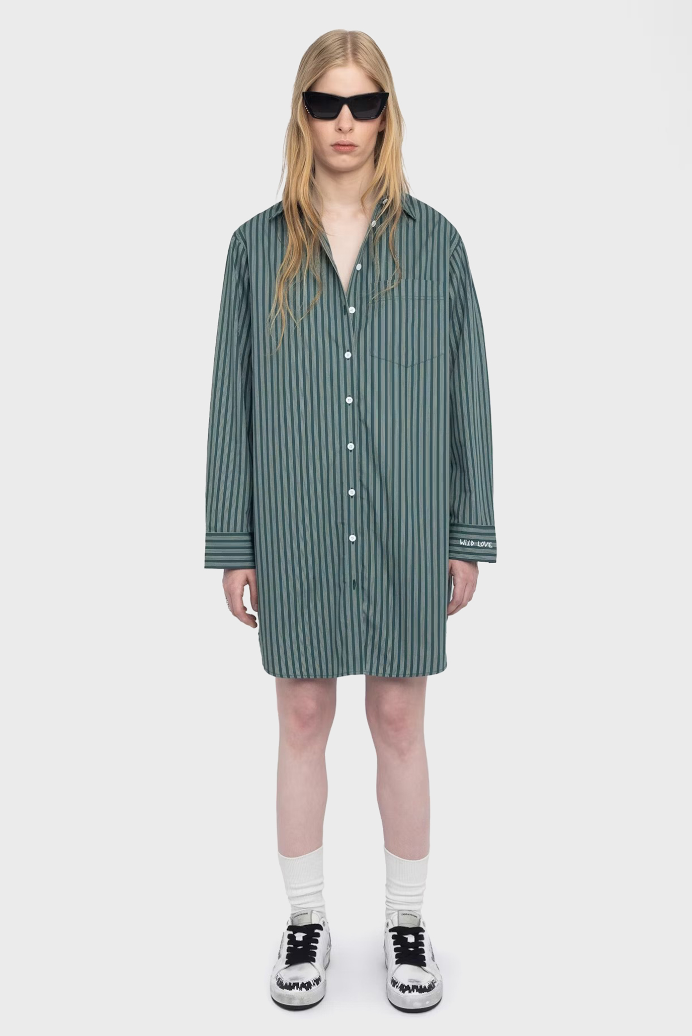 Женское зеленое платье-рубашка в полоску Rorning Зеленый M ZADIG&VOLTAIRE WWDR02579_EMERALD Женское зеленое платье-рубашка в полоску Rorning Зеленый M ZADIG&VOLTAIRE WWDR02579_EMERALD