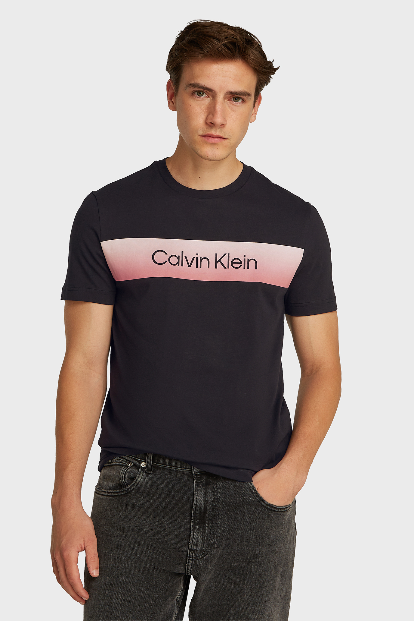Мужская черная футболка LINEAR OMBRE Черный L Calvin Klein K10K114163 Мужская черная футболка LINEAR OMBRE Черный L Calvin Klein K10K114163