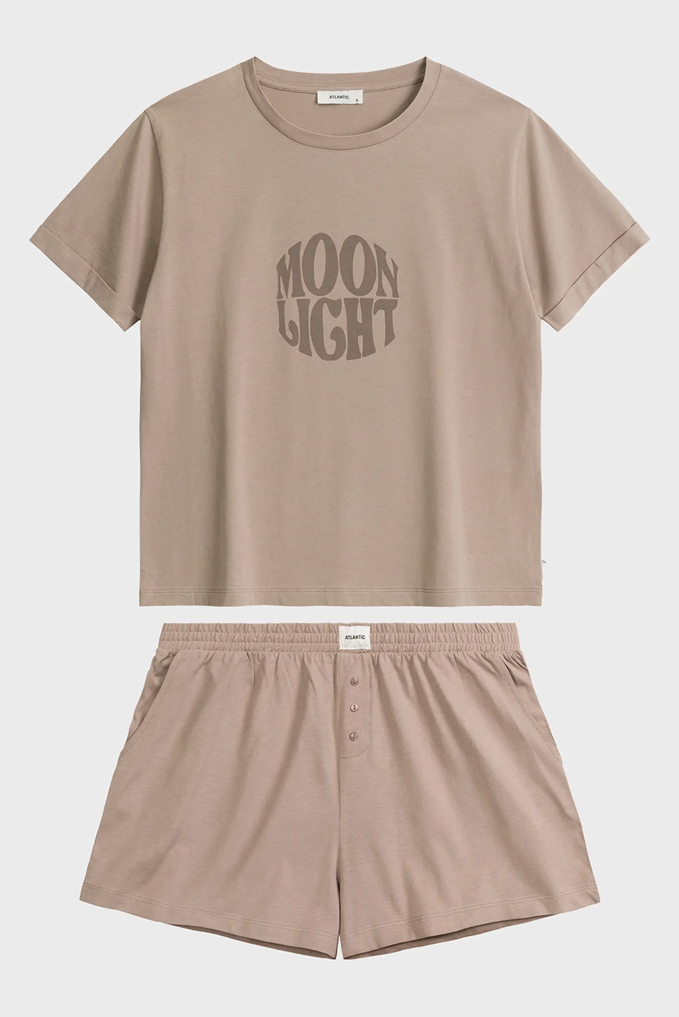 Женская бежевая пижама (футболка, шорты) 3