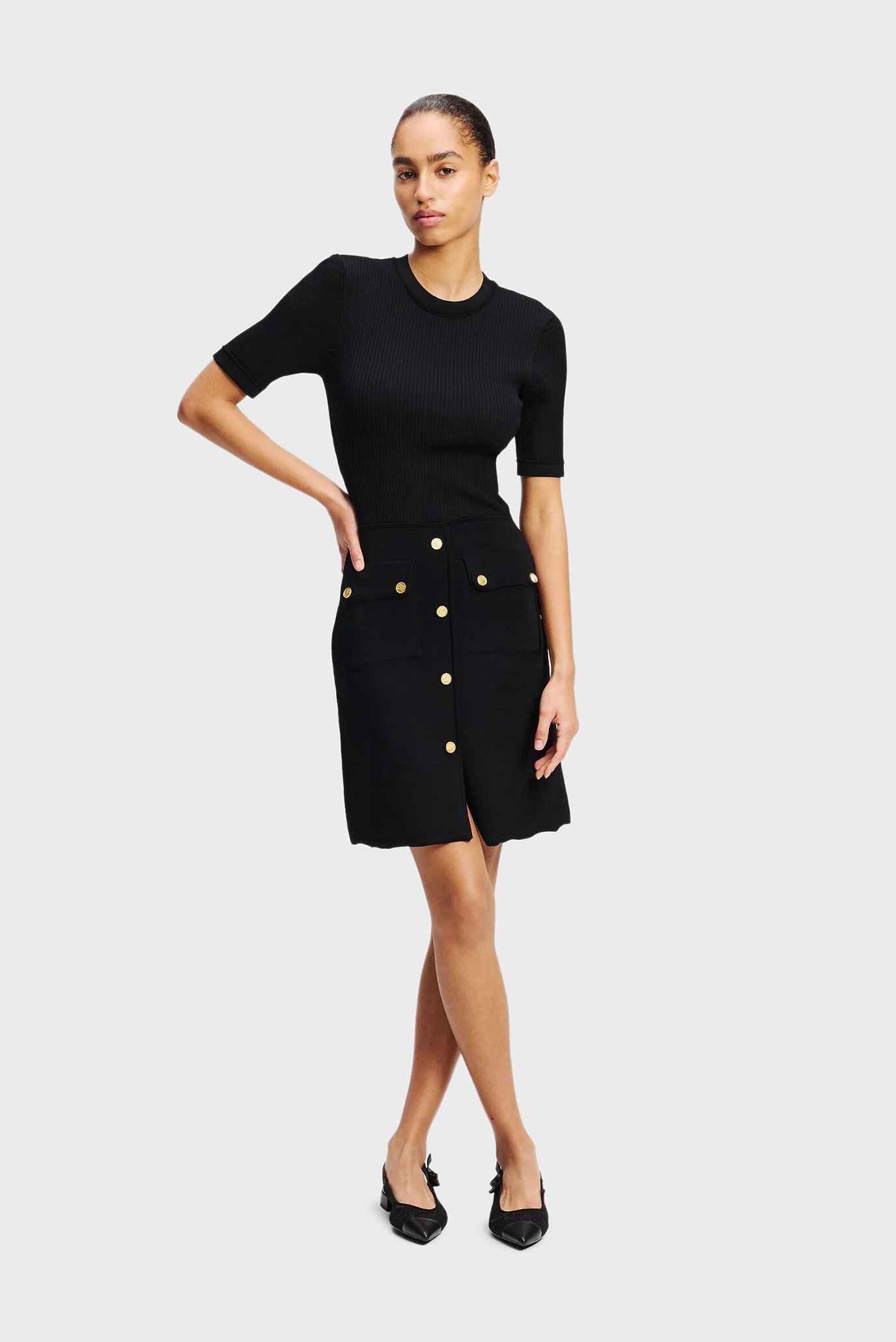 Женское черное платье BUTTON SSLV DETAIL DRESS Черный L Karl Lagerfeld A2W13053 Женское черное платье BUTTON SSLV DETAIL DRESS Черный L Karl Lagerfeld A2W13053