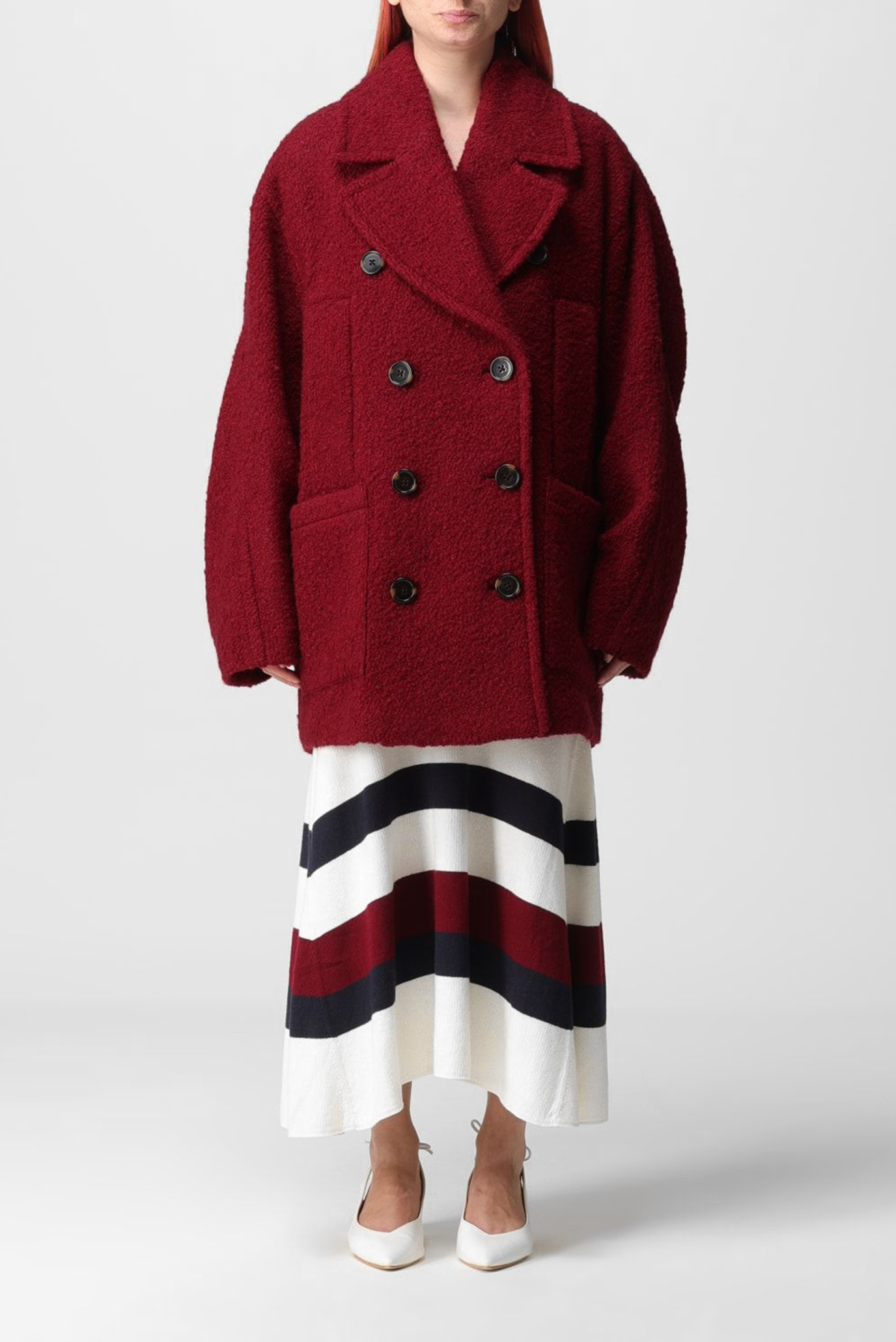 Женское красное пальто THC TEXTURED WOOL PEACOAT 1