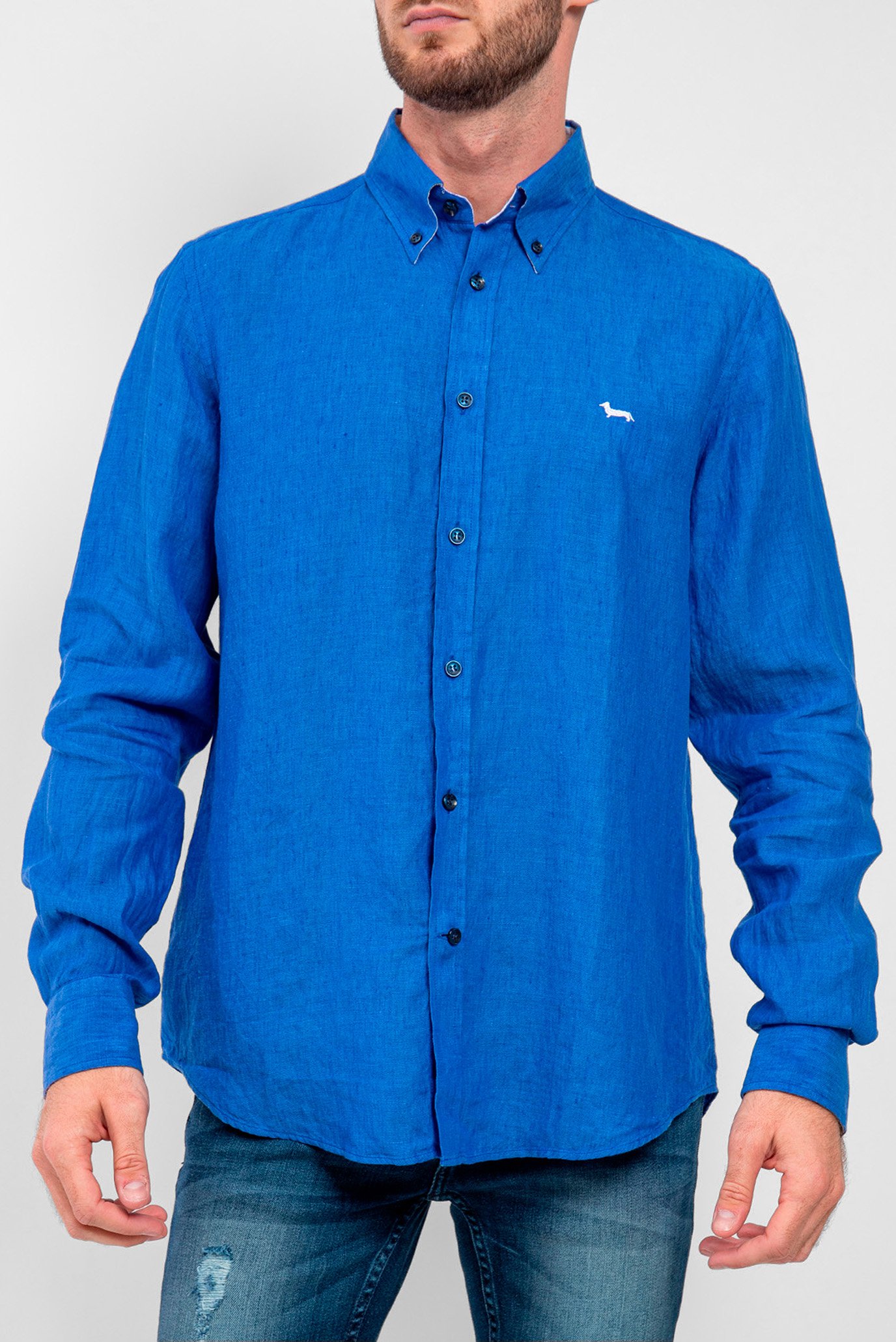 Чоловіча синя лляна сорочка 1