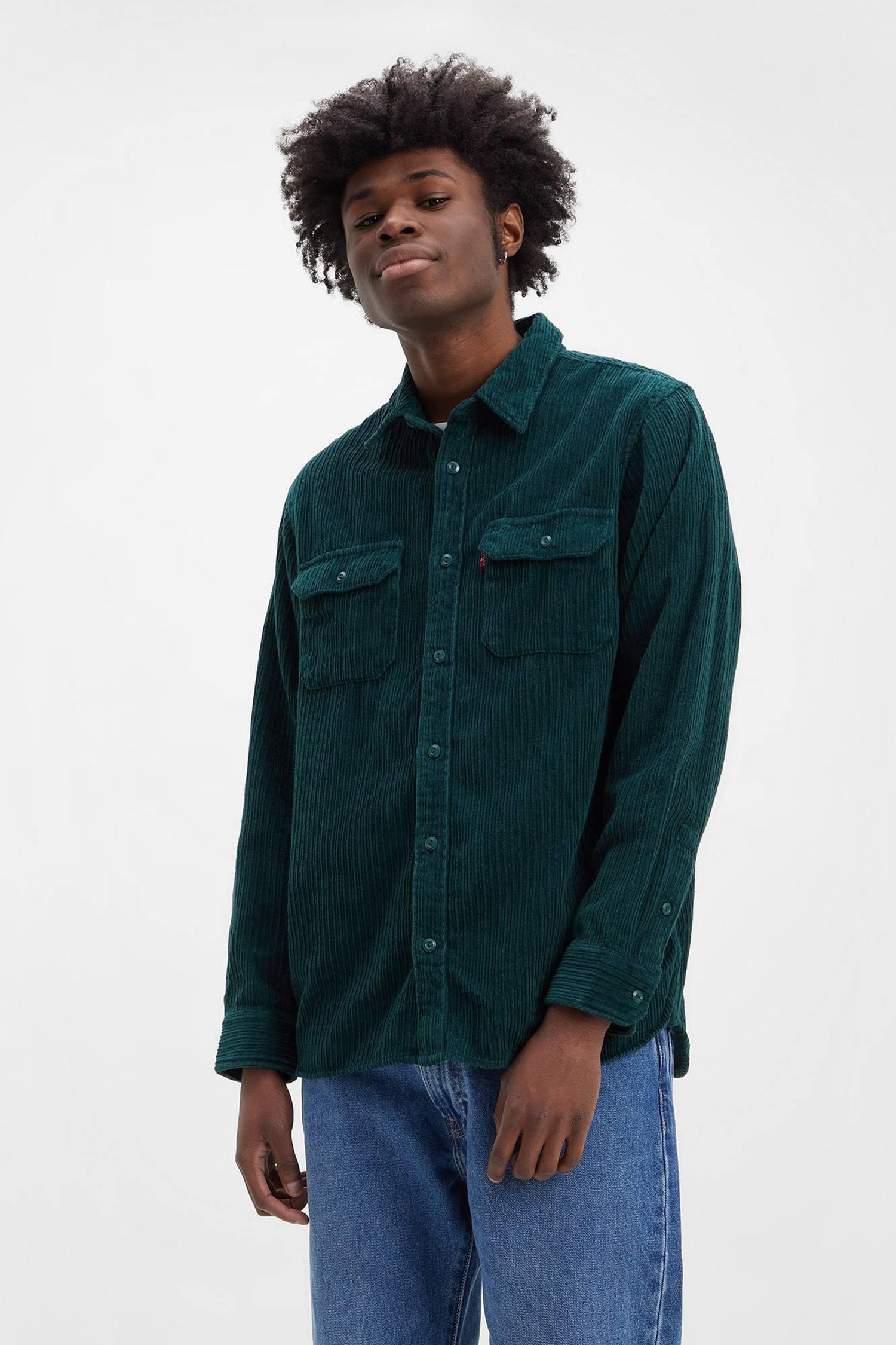 Мужская зеленая вельветовая рубашка 1