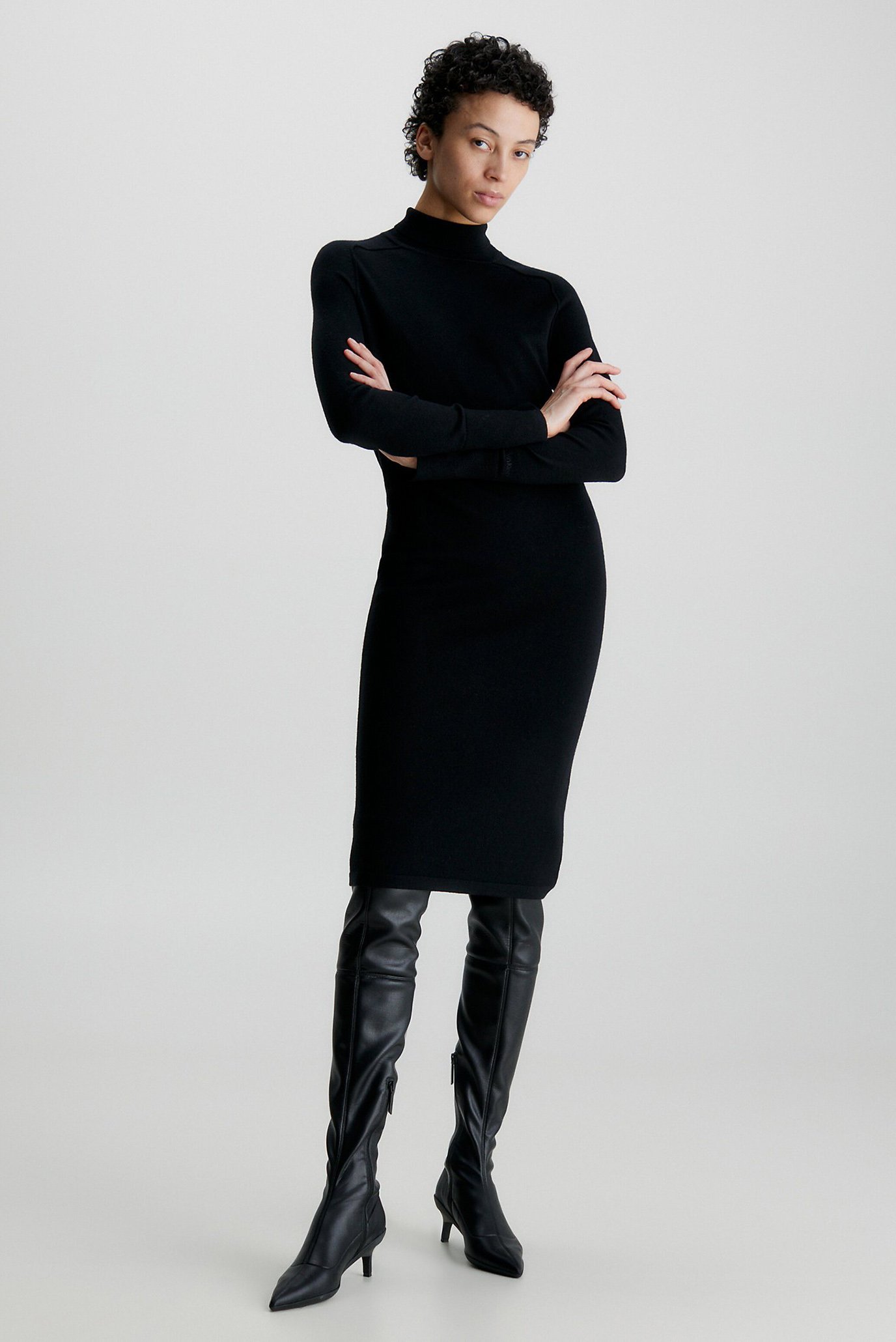 Женское черное шерстяное платье EXTRA FINE WOOL HIGH-NK 1