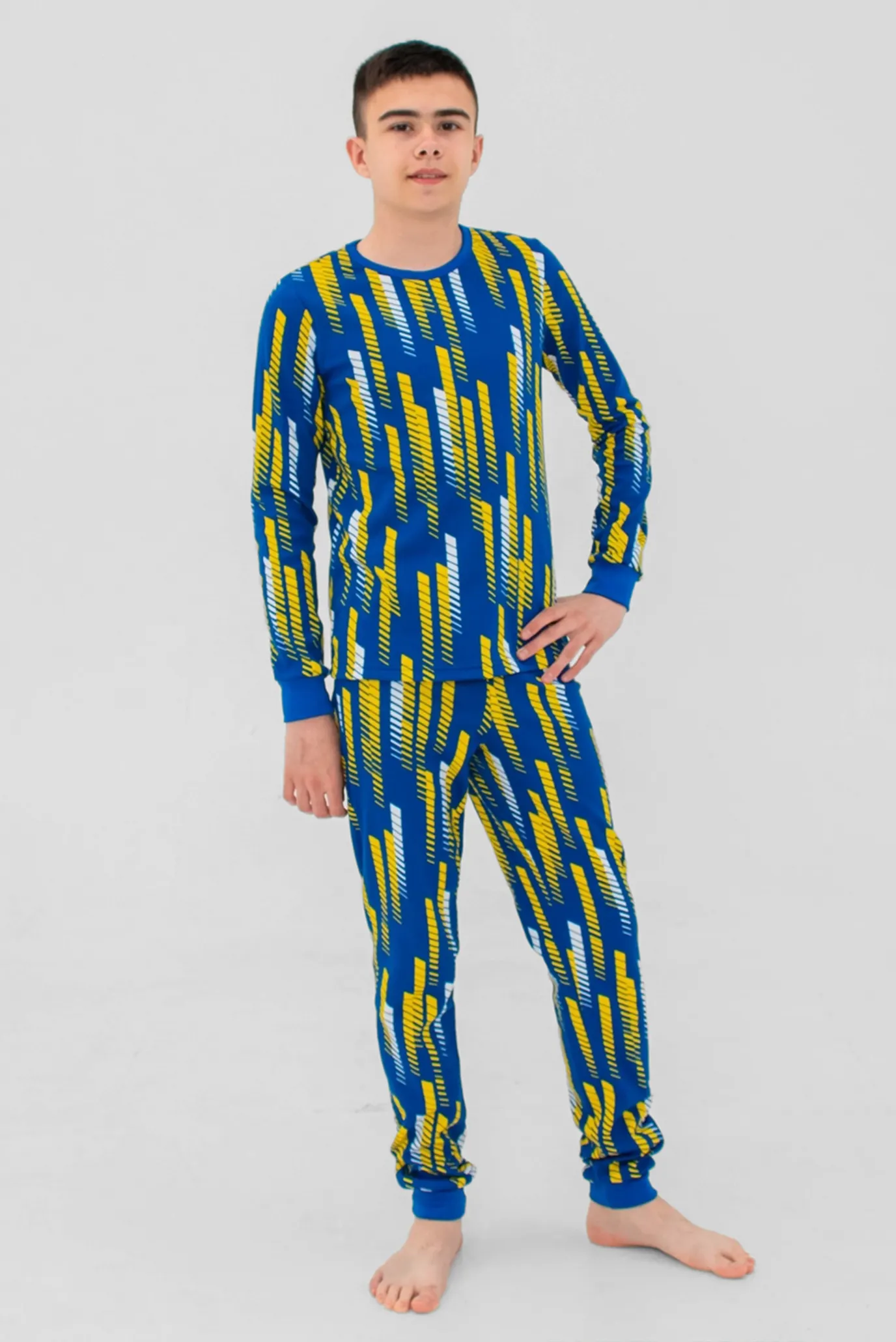 Детская темно-синяя пижама с узором (лонгслив, брюки) 3