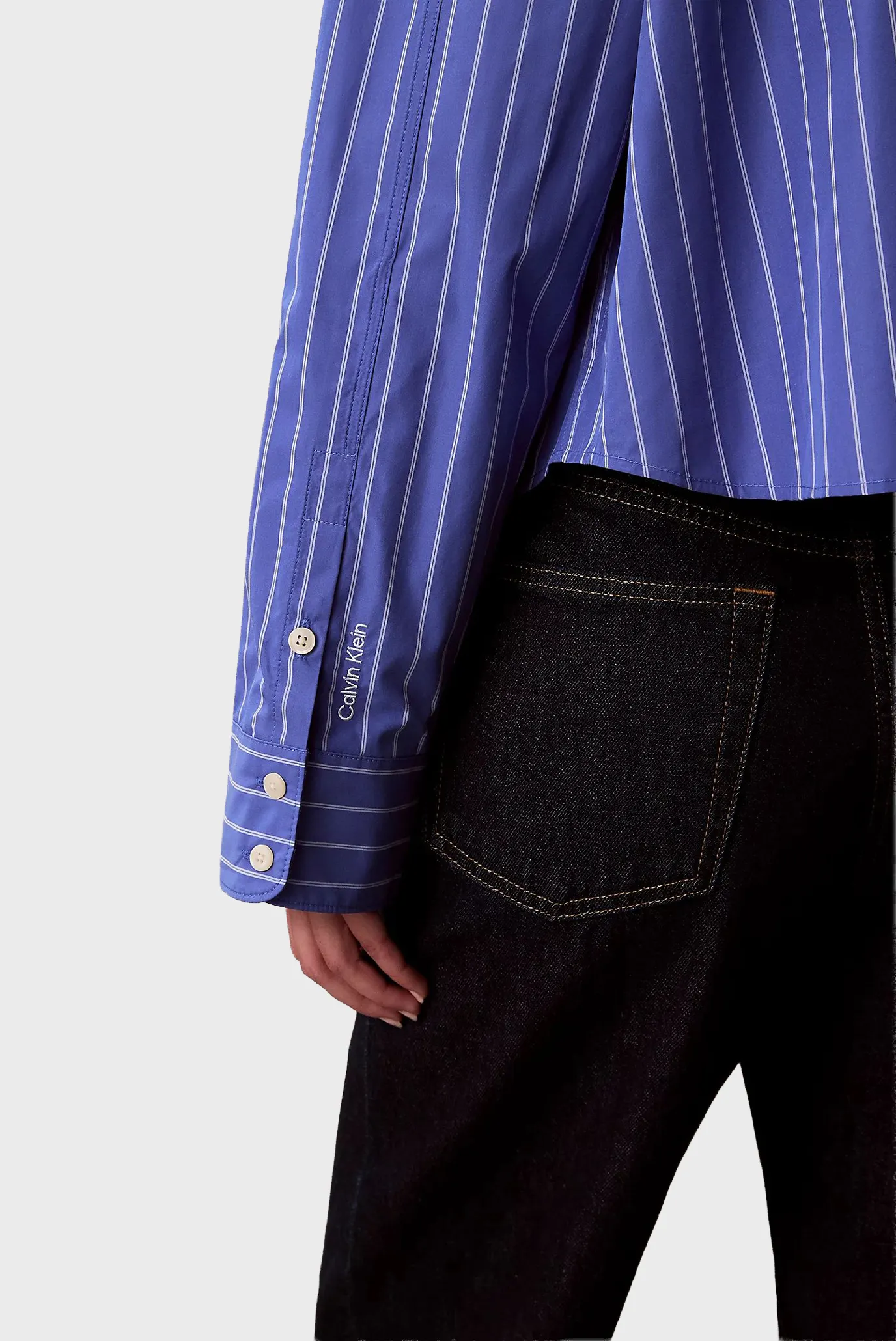 Женская синяя рубашка в полоску YD BOXY CROPPED 5