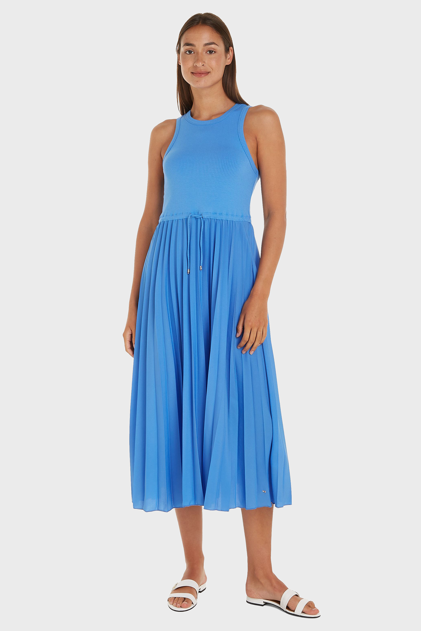 Женское голубое платье RIB TANK PLEATED Голубой L Tommy Hilfiger WW0WW39342