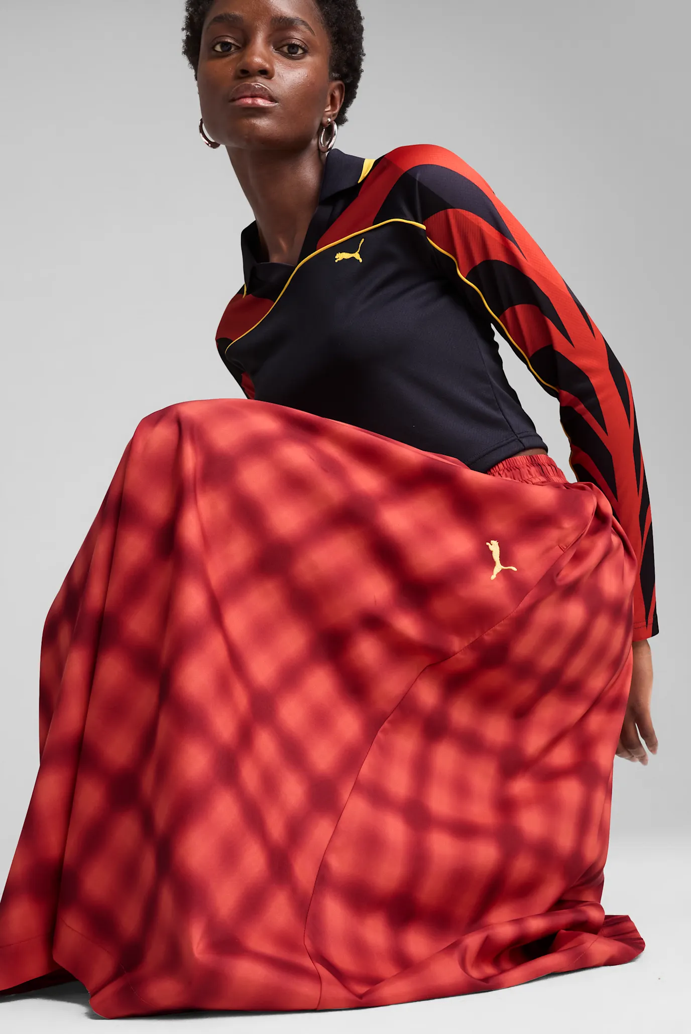 Женская красная юбка в клетку ROAD TO UNITY Woven Midi AOP Pleated Skirt Women 5