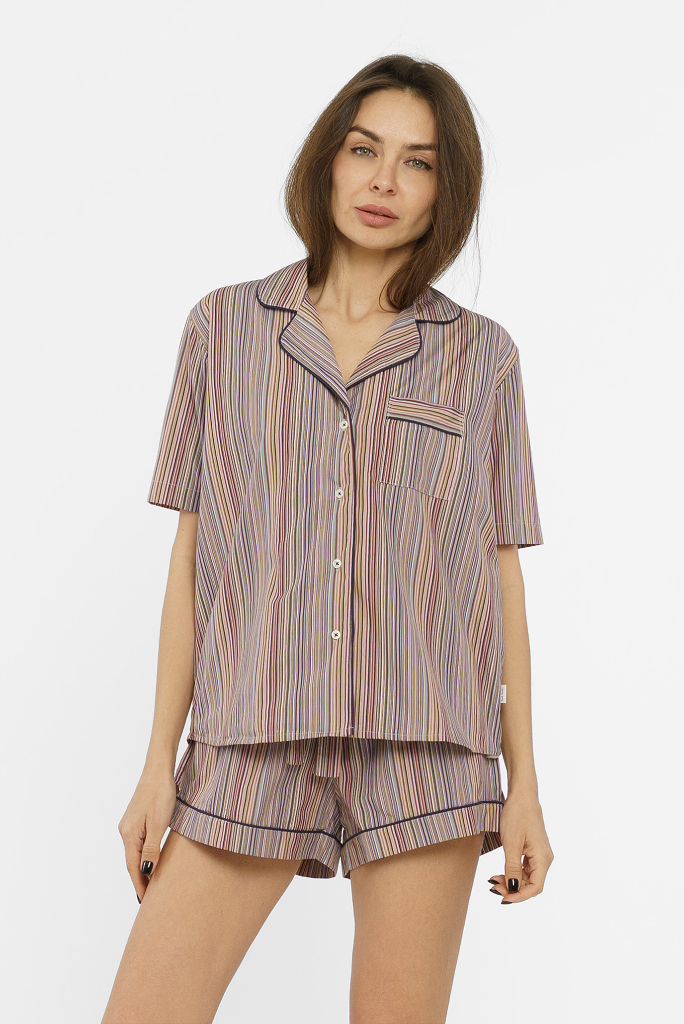 Женская пижама в полоску (рубашка, шорты) 1