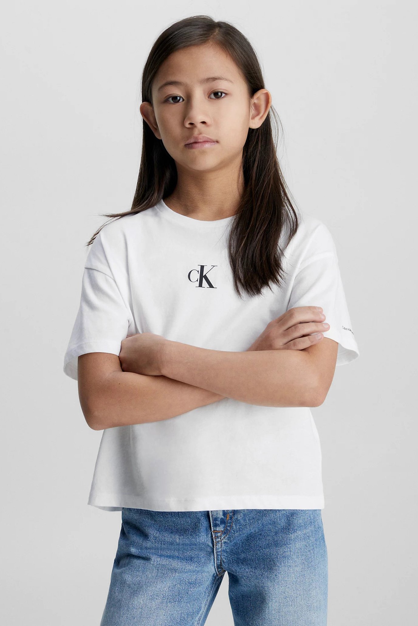 Детская белая футболка CK LOGO BOXY 1