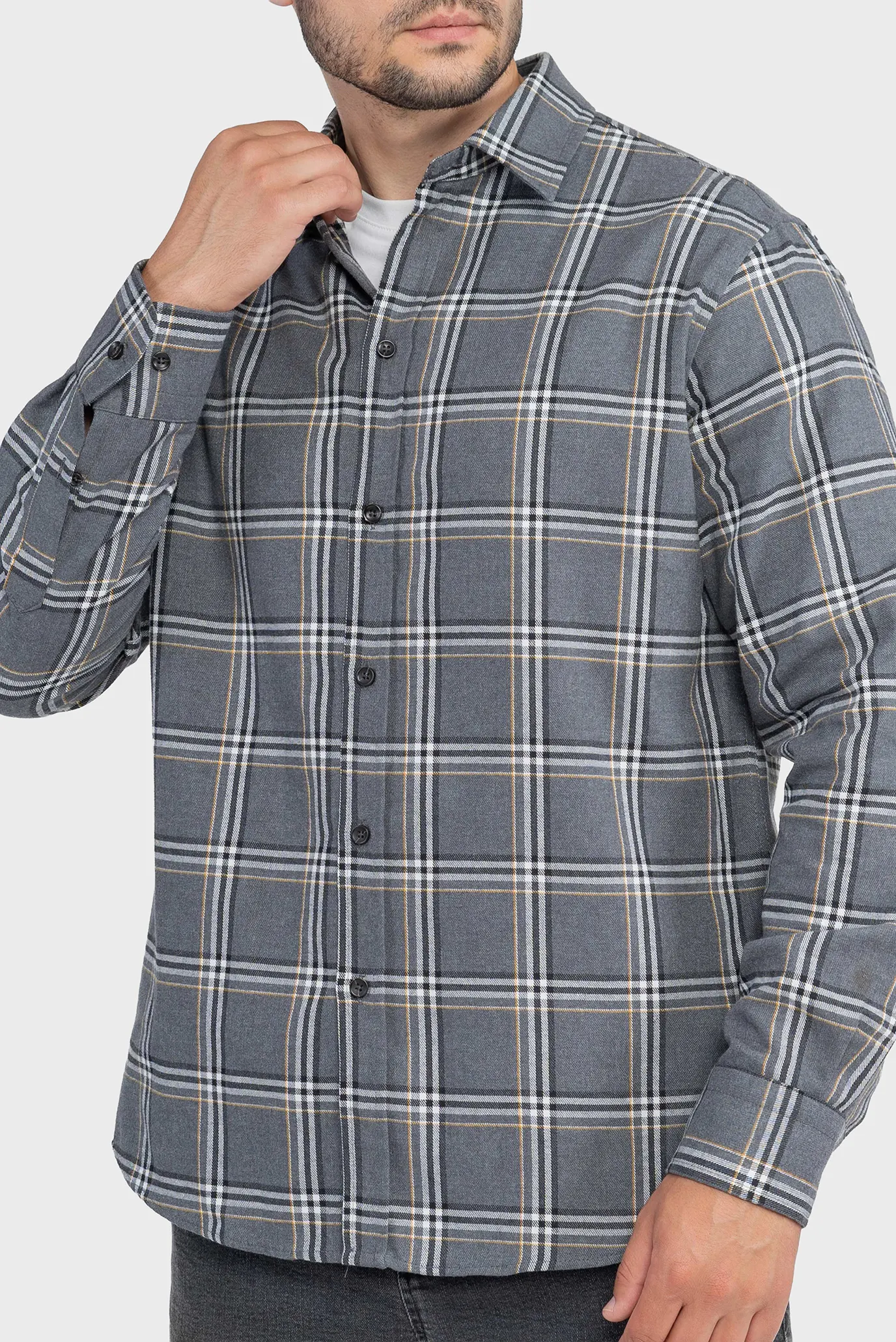 Чоловіча сіра картата сорочка 5
