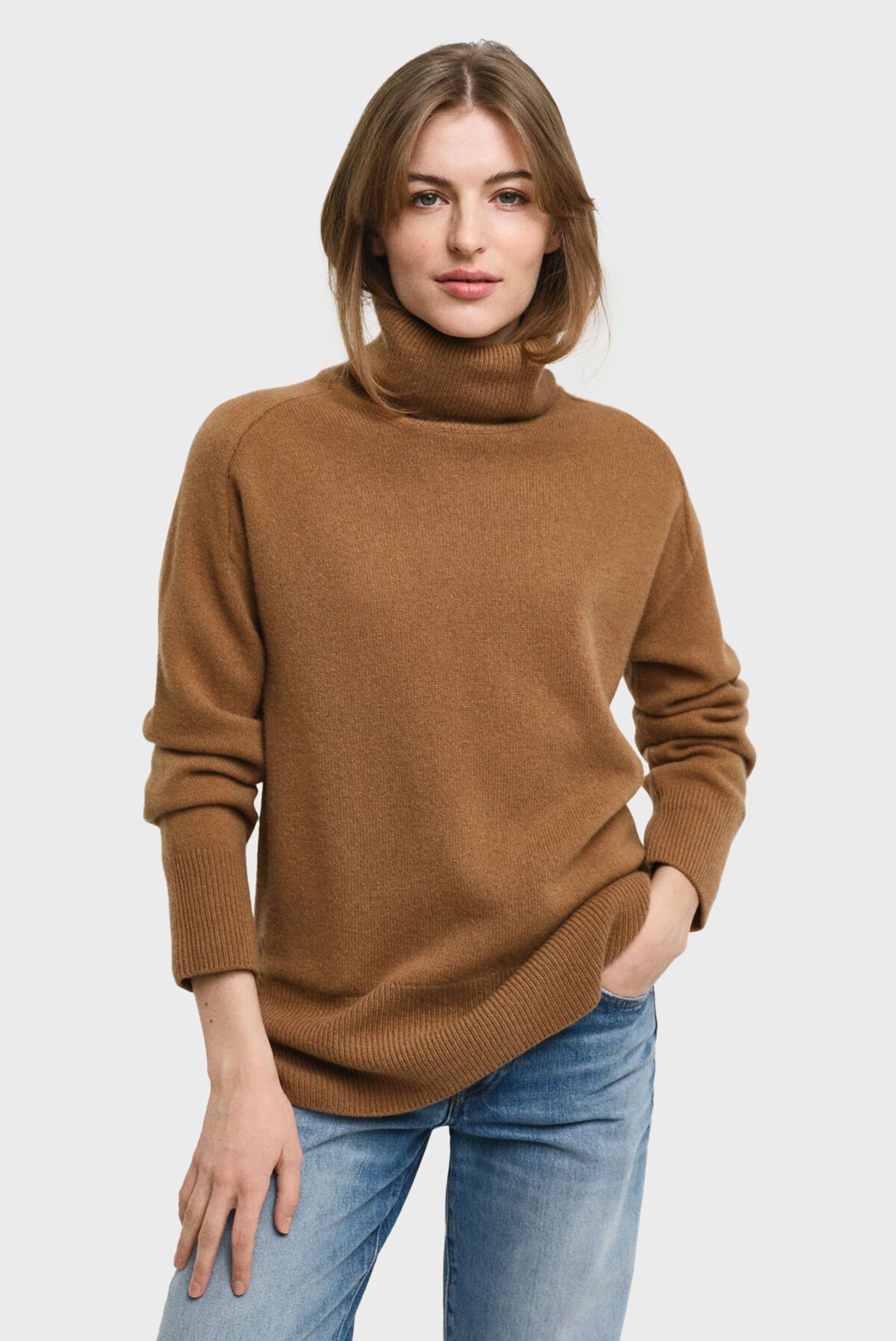 Жіночий коричневий вовняний светр HERRINGBONE DETAIL ROLLNECK 1