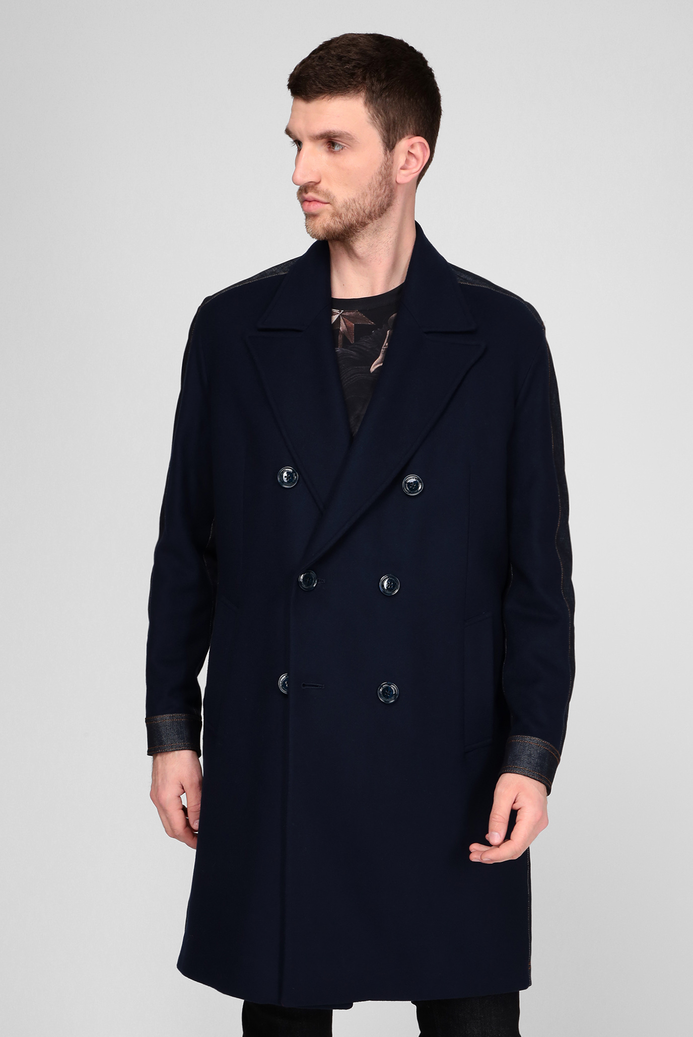 Чоловіче темно-синє вовняне пальто 1