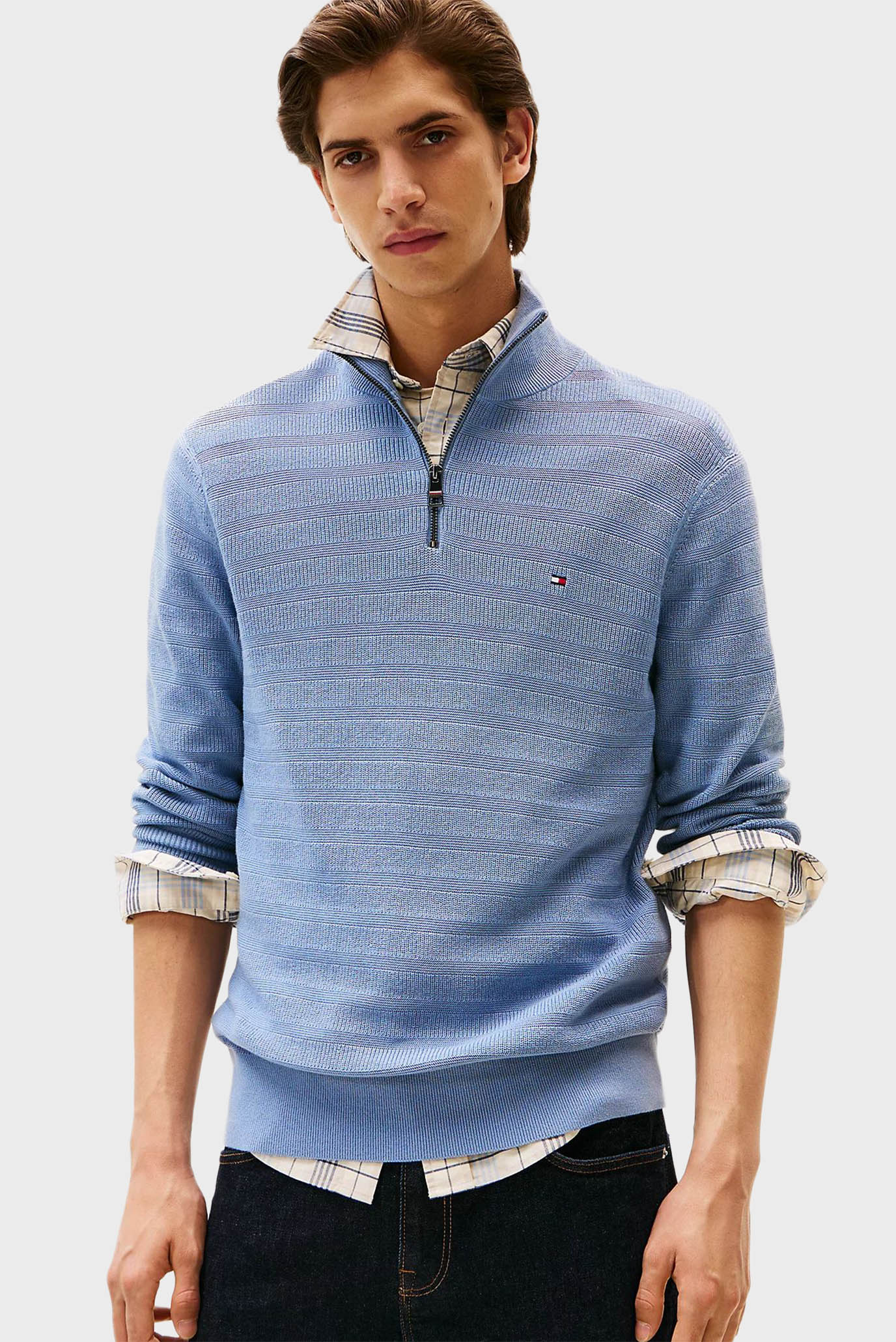 Мужская голубая кофта STRIPE STRUCTURE ZIP Голубой M Tommy Hilfiger MW0MW39536 Мужская голубая кофта STRIPE STRUCTURE ZIP Голубой M Tommy Hilfiger MW0MW39536
