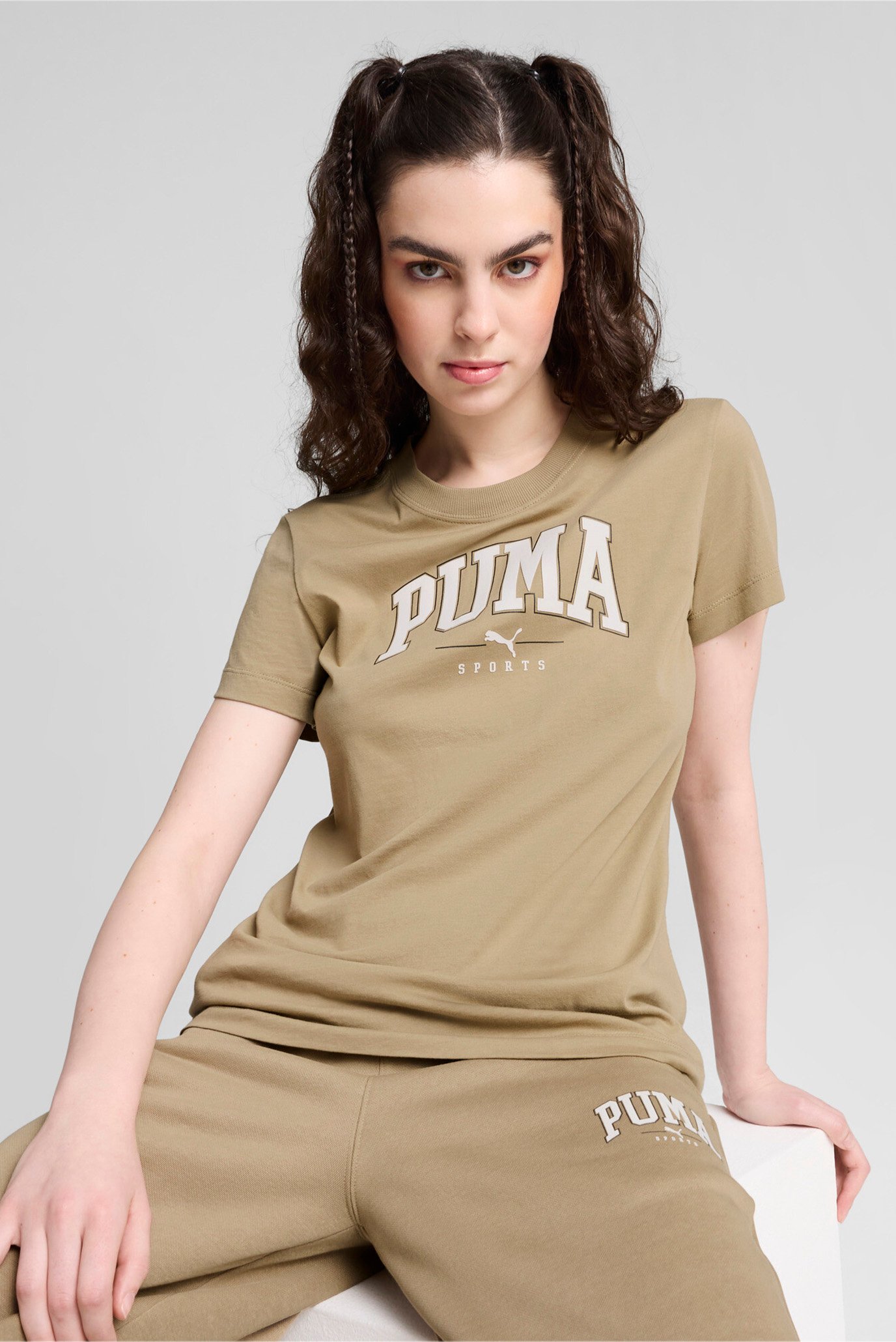 Жіноча бежева футболка PUMA SQUAD Graphic Tee Women 1