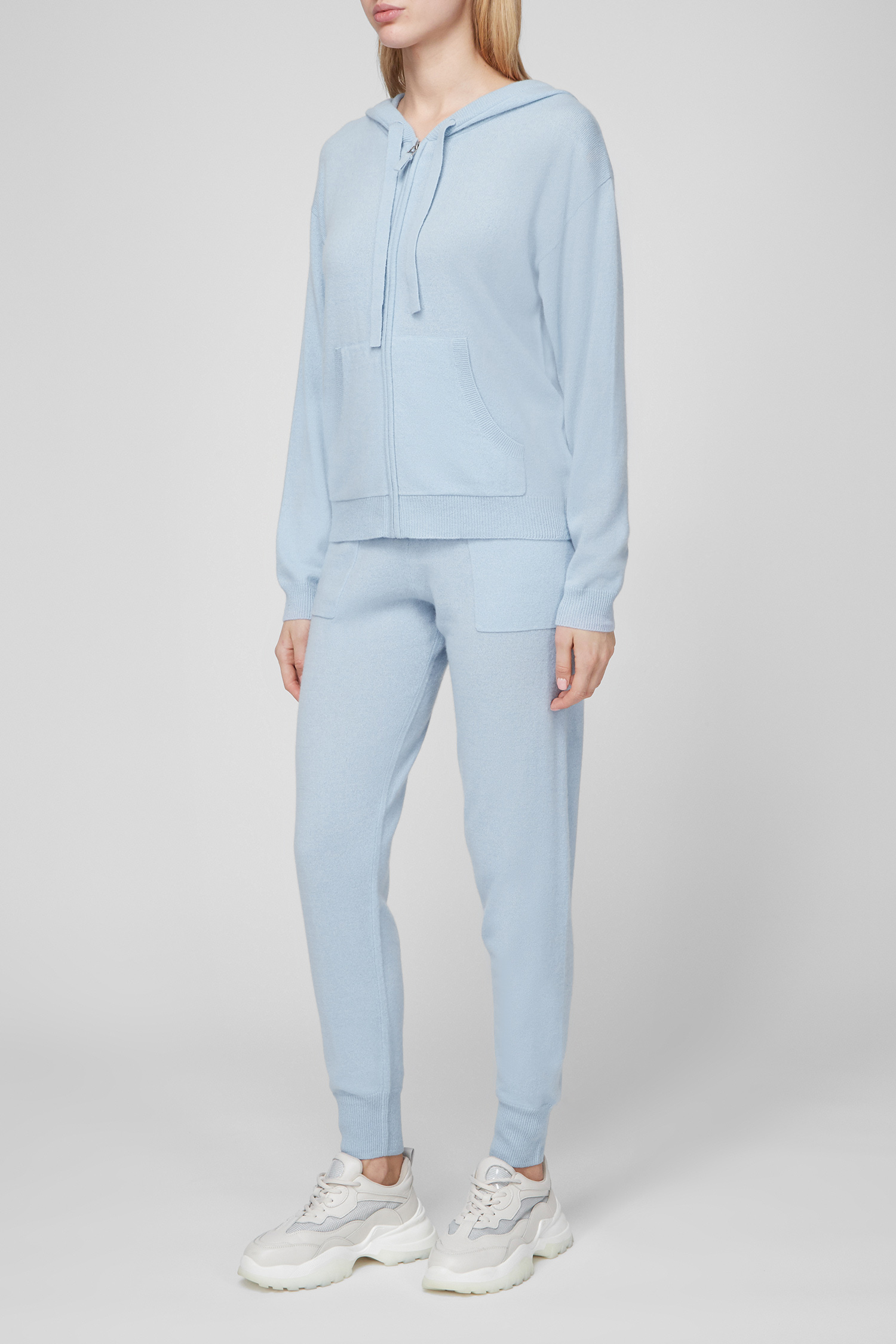 Жіночий блакитний кашеміровий костюм (худі, штани) 1