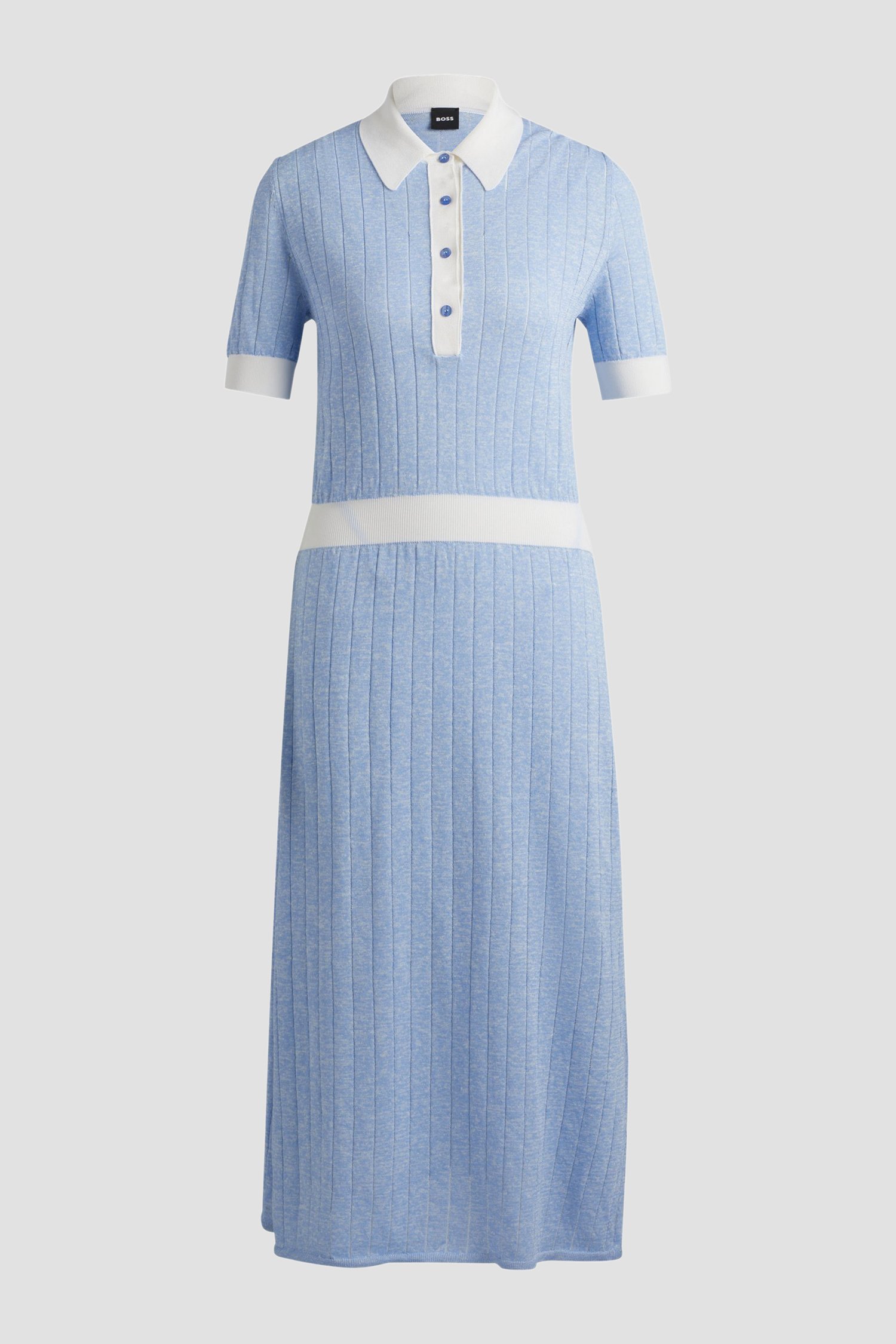 Женское голубое льняное платье 1