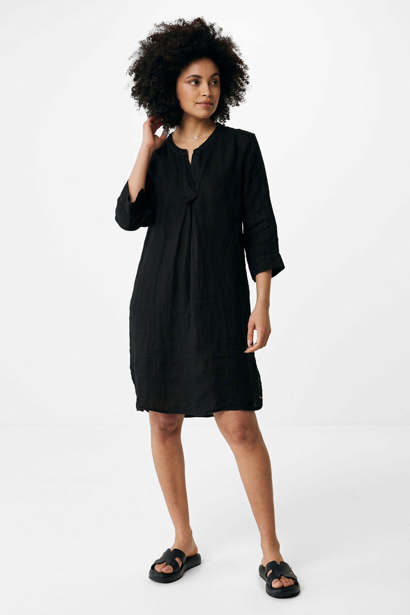 Женское черное льняное платье 1