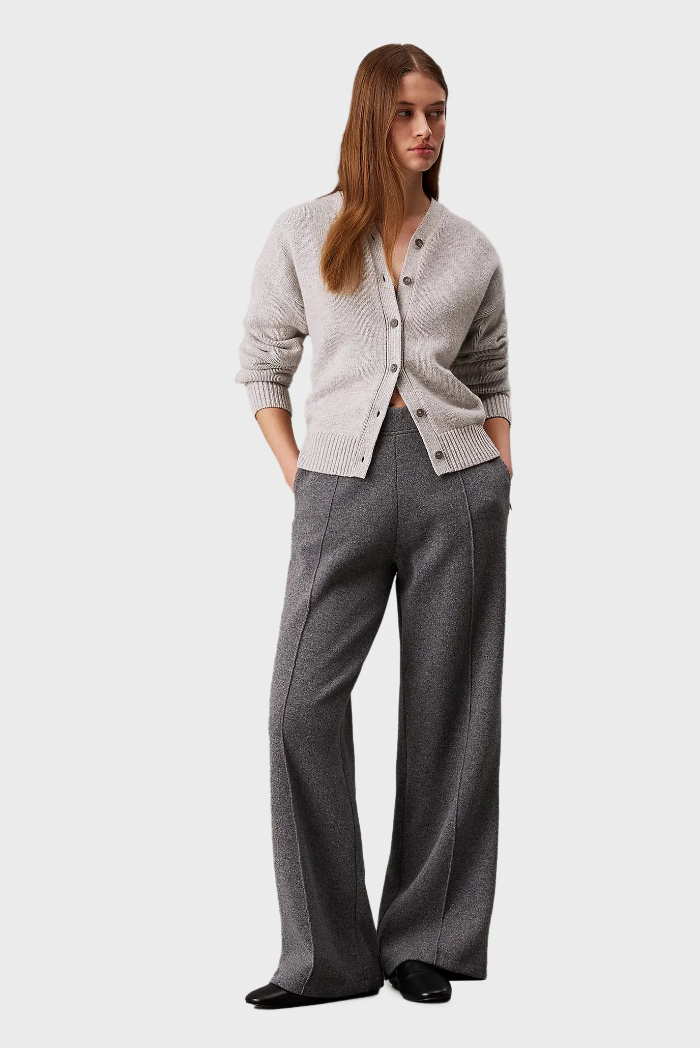 Женский серый шерстяной кардиган CASHMERE BLEND HIGH V-NECK 2