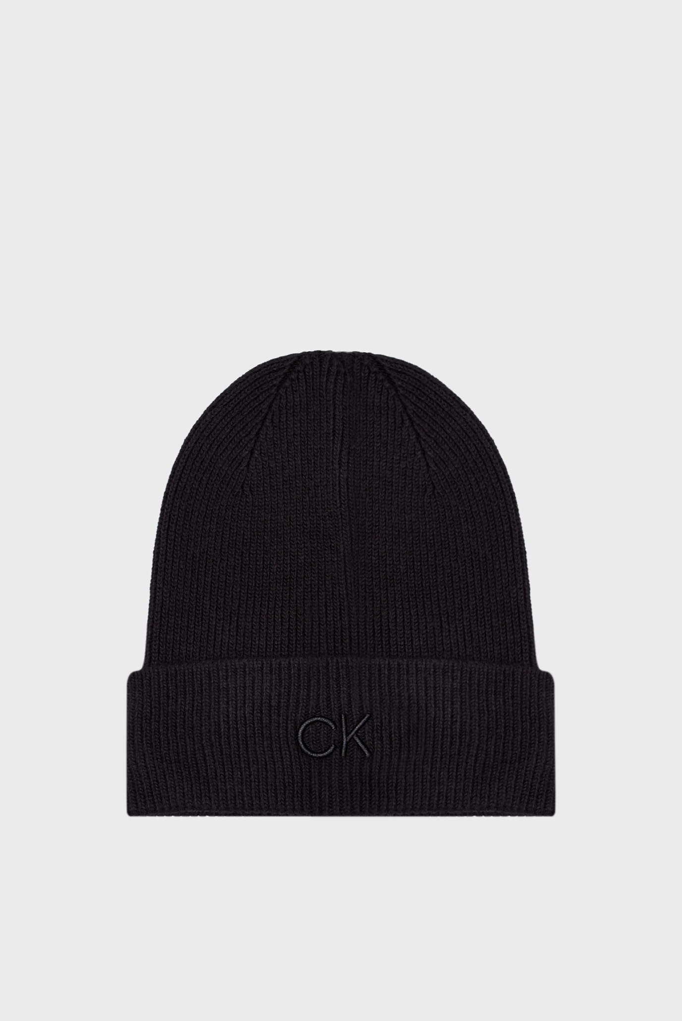 Женская черная шапка CK EMBROIDERY FINE RIB BEANIE 1