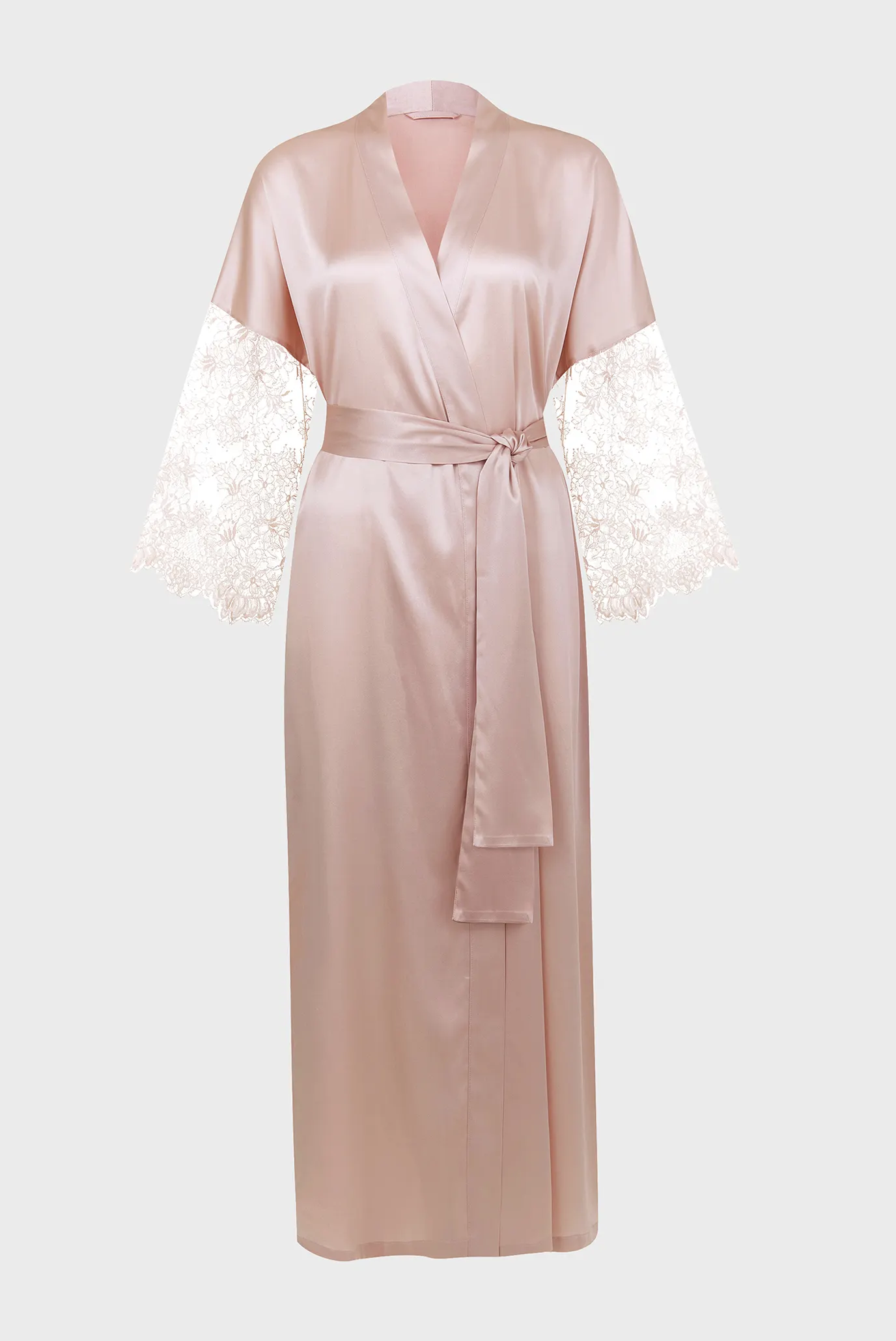 Женский пудровый шелковый пеньюар 5
