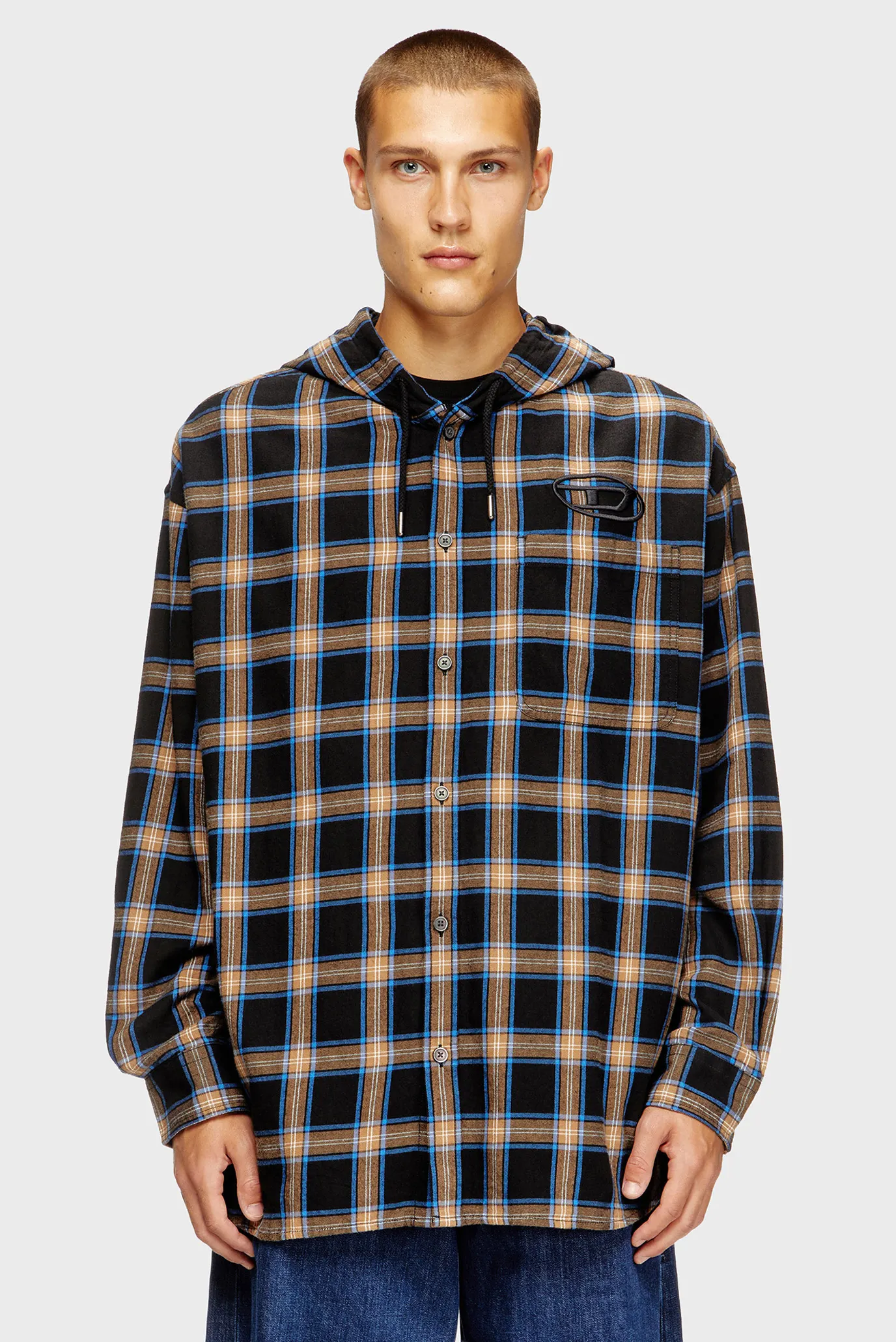 Мужское черное худи в клетку S-DEWNY-HOOD-AJFI 1