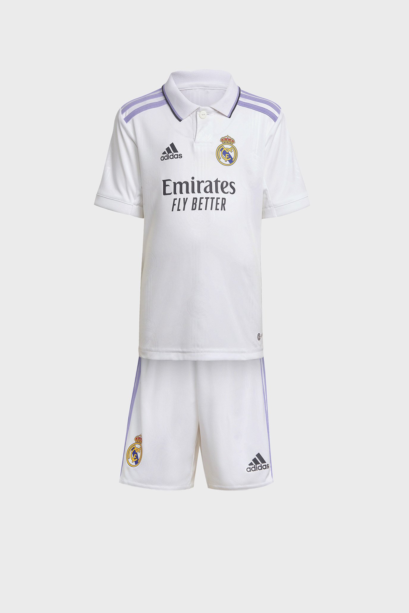 Детский белый комплект одежды (футболка, шорты) Real Madrid 22 Home 1