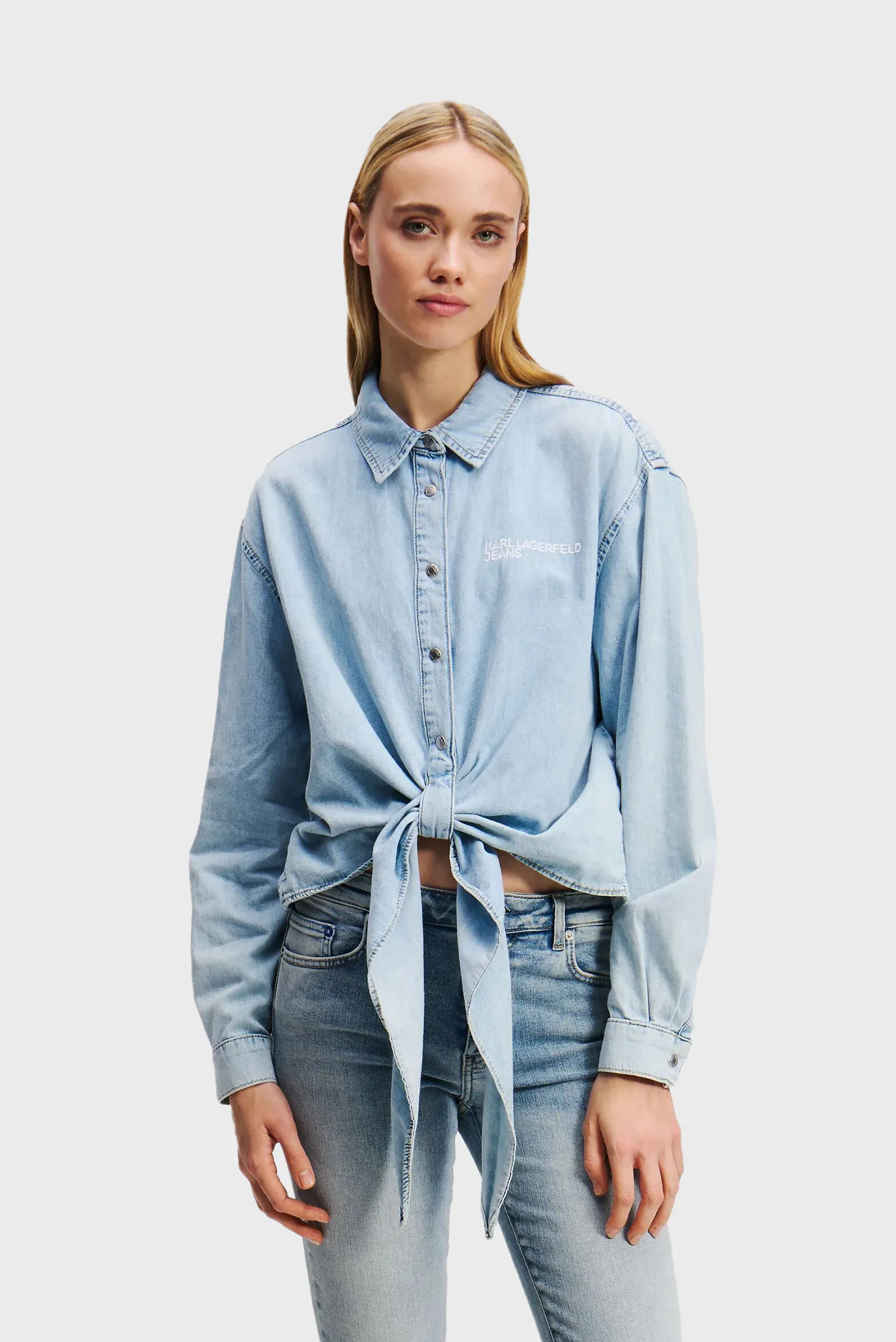 Женская голубая джинсова рубашка klj denim wrap shirt 1