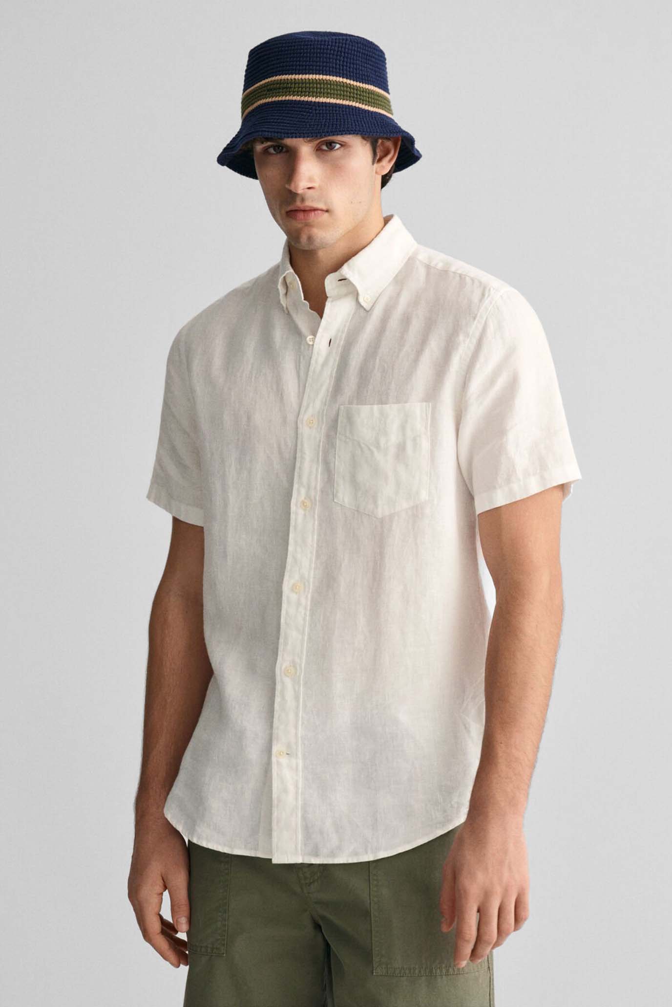 Мужская белая льняная рубашка REG LINEN SS 1