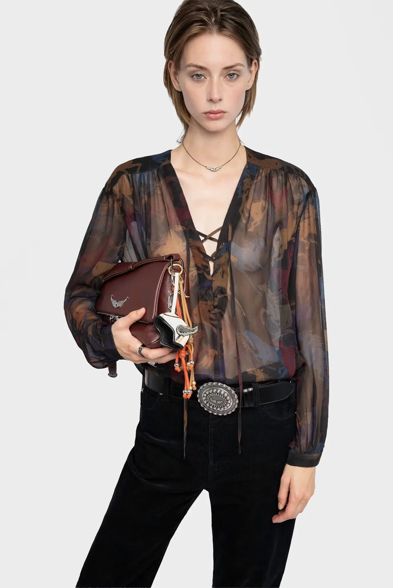 Женская блуза с узором Tamela Разноцветный S ZADIG&VOLTAIRE WWSH02262_DARK CHOCOLATE