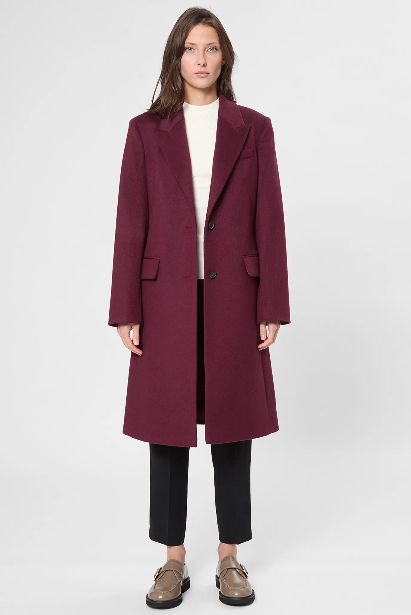 Жіноче бордове вовняне пальто 4