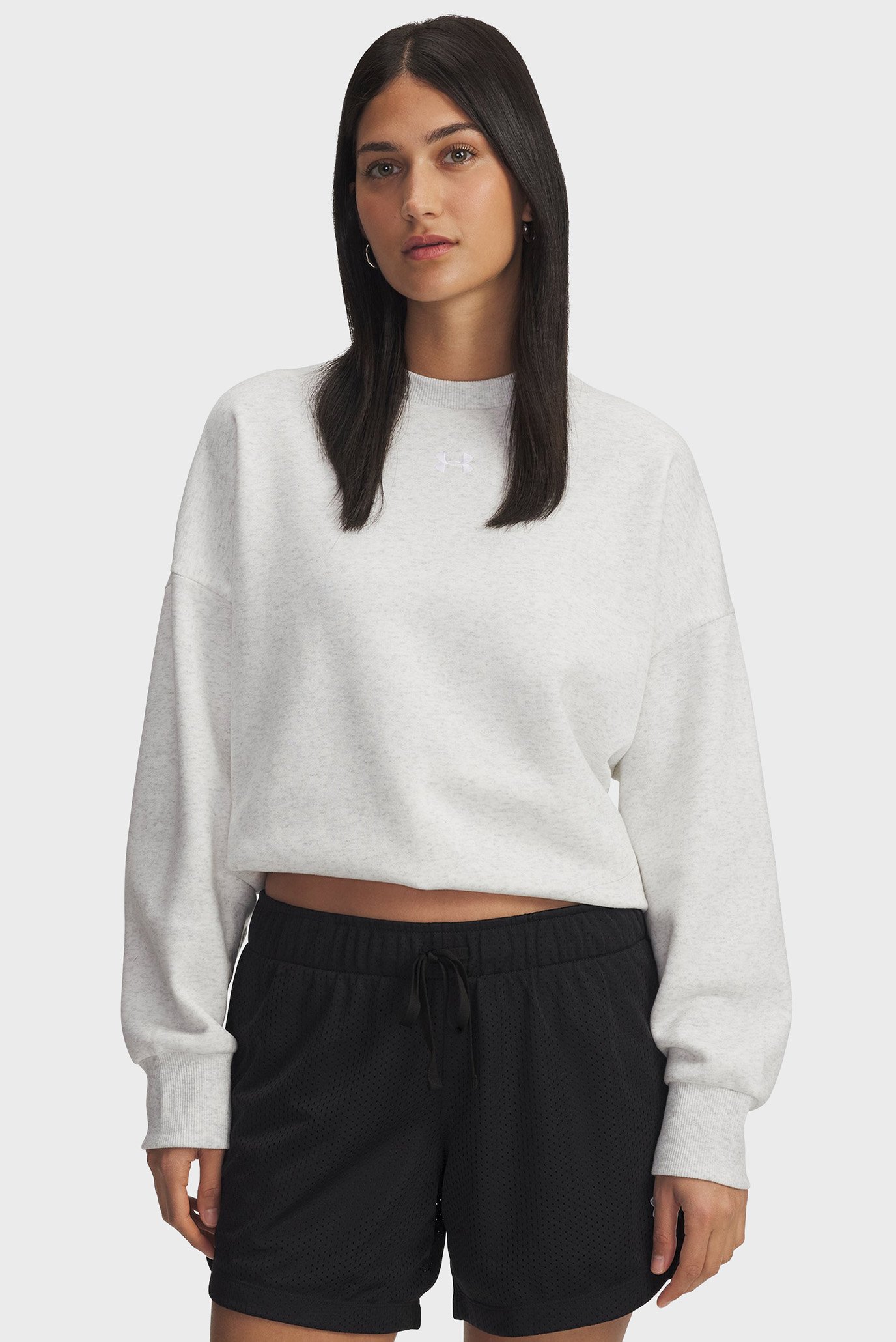 Женский светло-серый свитшот UA Rival Fleece OS Crew Серый M Under Armour 1386463-023 Женский светло-серый свитшот UA Rival Fleece OS Crew Серый M Under Armour 1386463-023