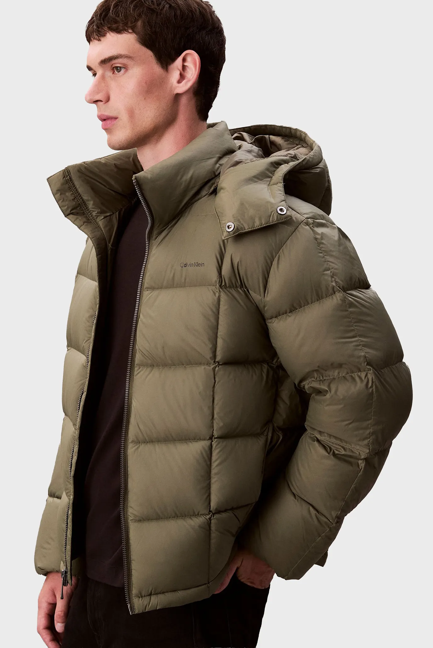 Чоловічий оливковий пуховик QUILTED DETACHABLE 5